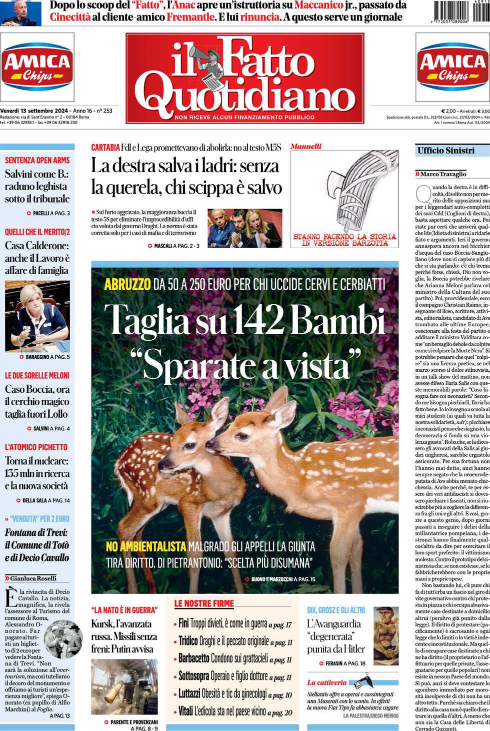 Prima-pagina-il-fatto-quotidiano-edizione-di-oggi-13-09-2024