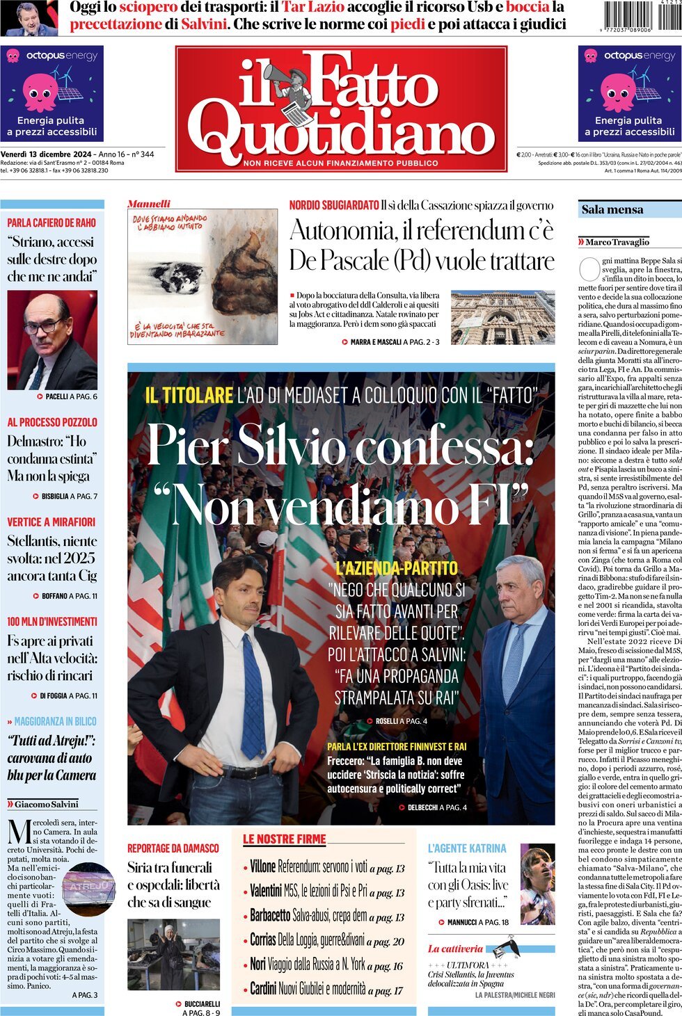 Prima-pagina-il-fatto-quotidiano-edizione-di-oggi-13-12-2024