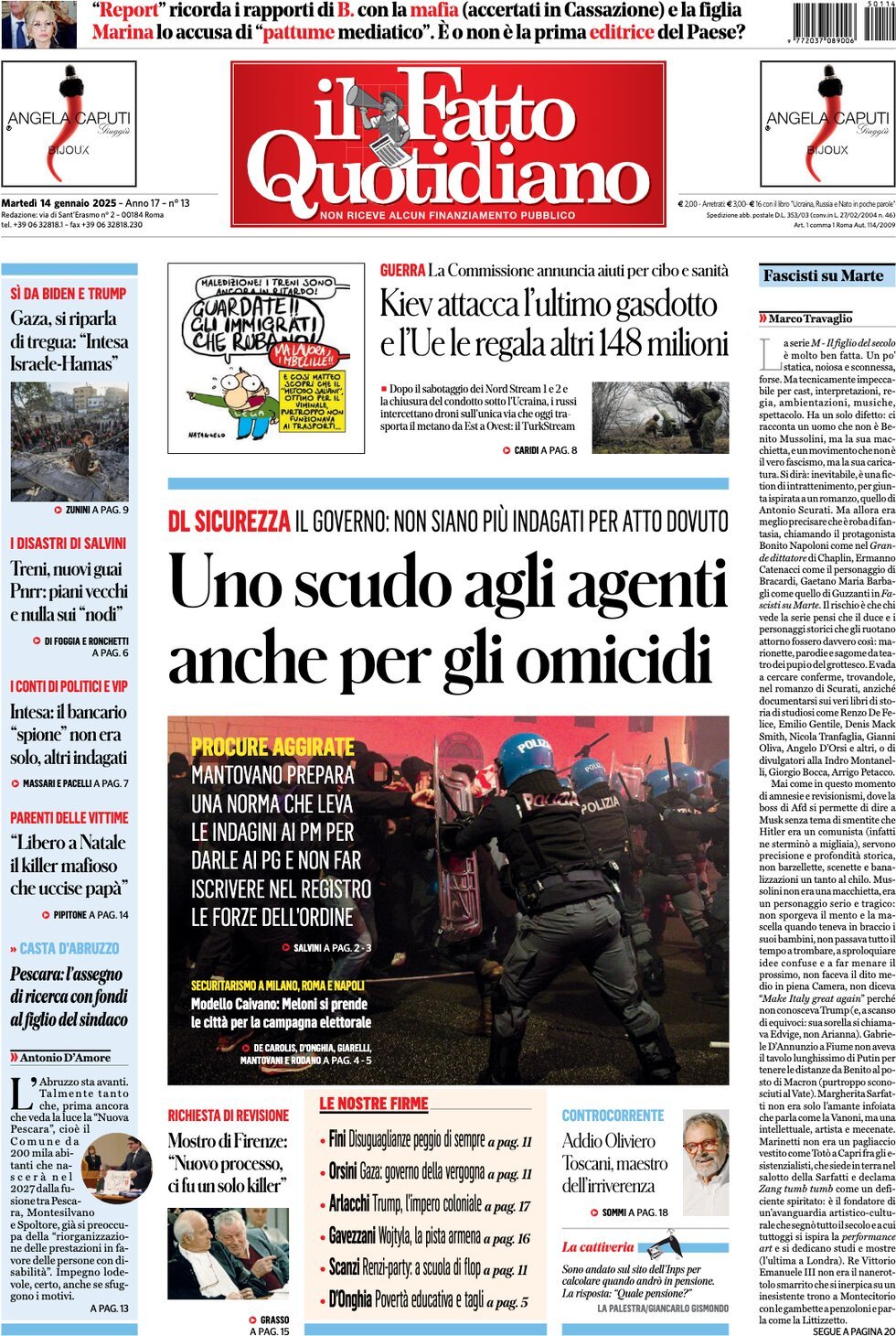 Prima-pagina-il-fatto-quotidiano-edizione-di-oggi-14-01-2025