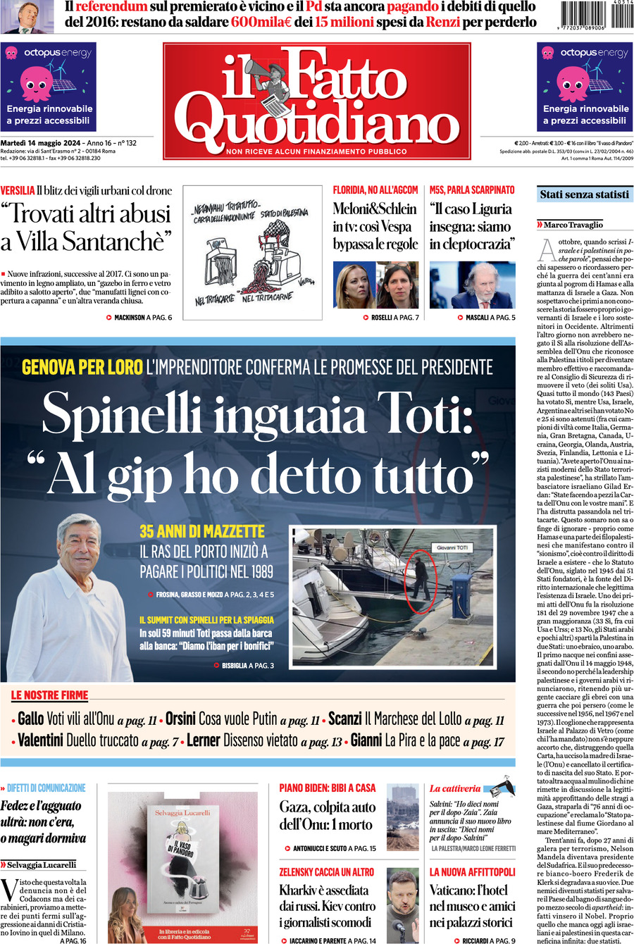 Prima-pagina-il-fatto-quotidiano-edizione-di-oggi-14-05-2024