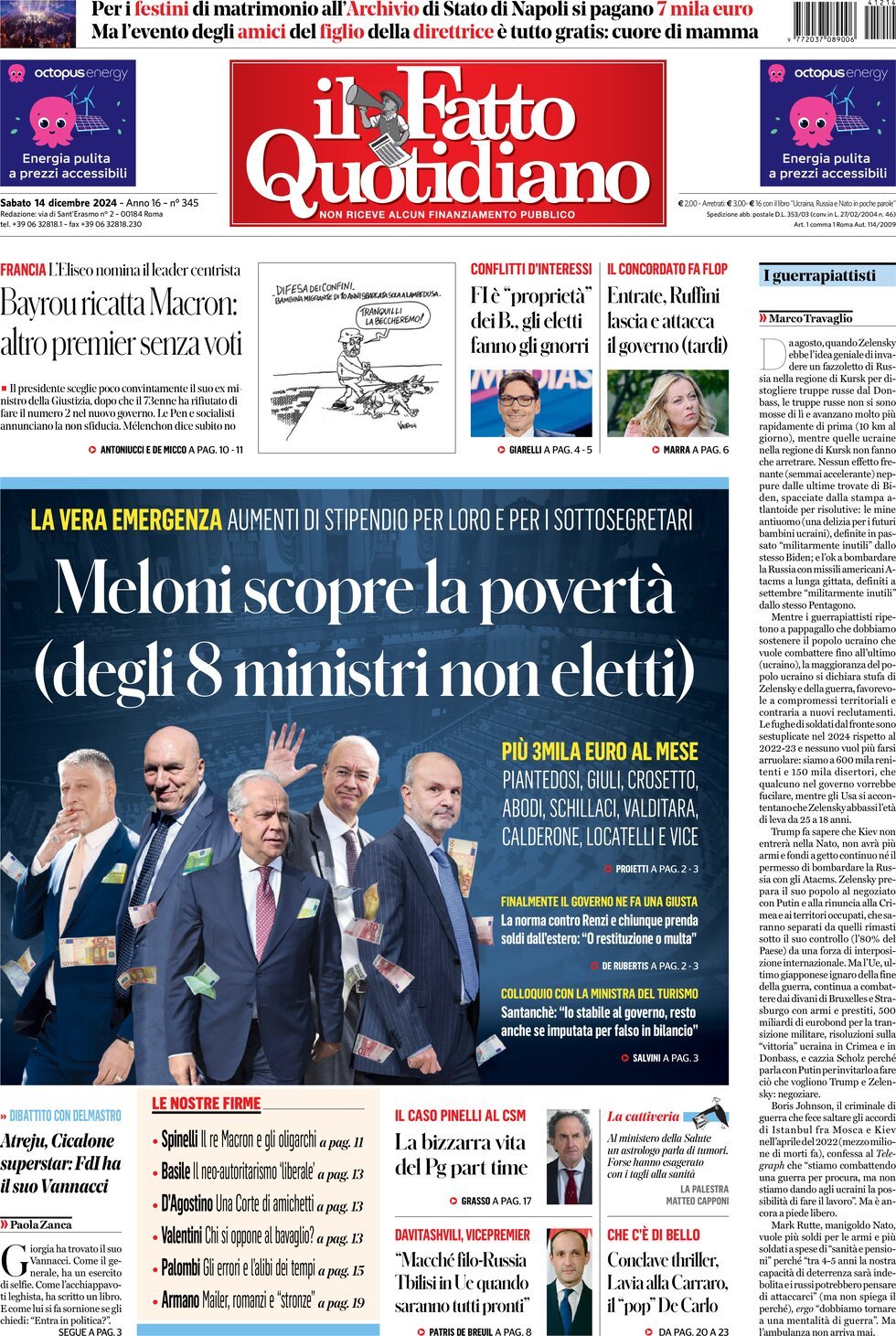 Prima-pagina-il-fatto-quotidiano-edizione-di-oggi-14-12-2024