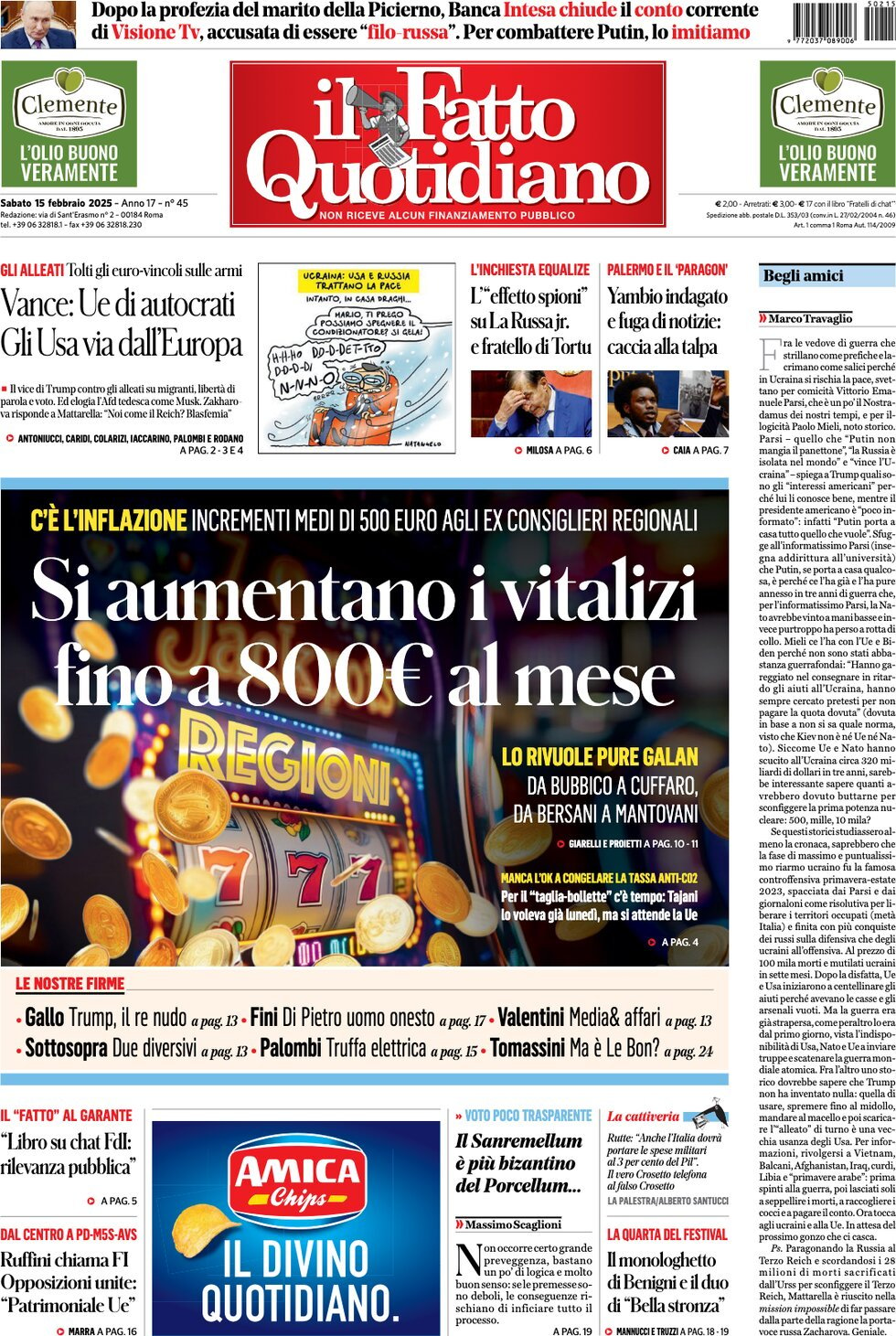 Prima-pagina-il-fatto-quotidiano-edizione-di-oggi-15-02-2025