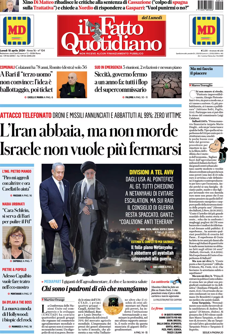 Prima-pagina-il-fatto-quotidiano-edizione-di-oggi-15-04-2024