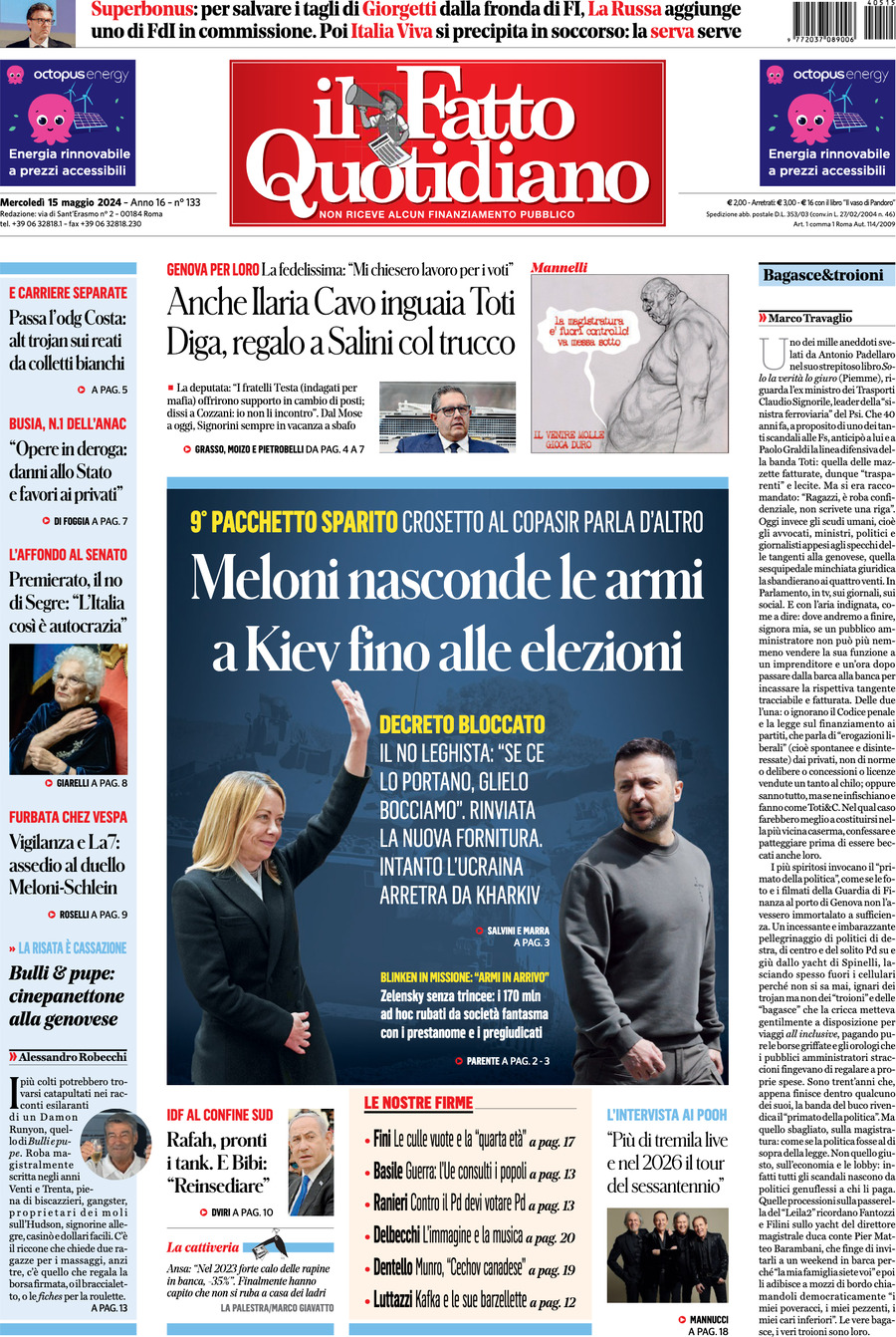 Prima-pagina-il-fatto-quotidiano-edizione-di-oggi-15-05-2024