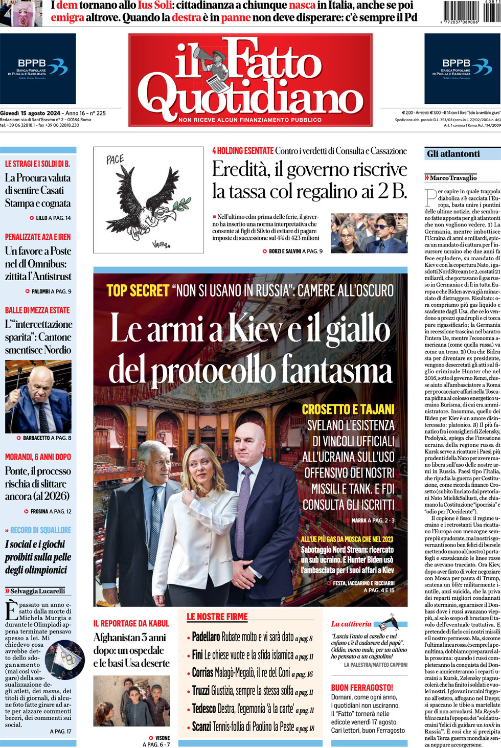 Prima-pagina-il-fatto-quotidiano-edizione-di-oggi-15-08-2024