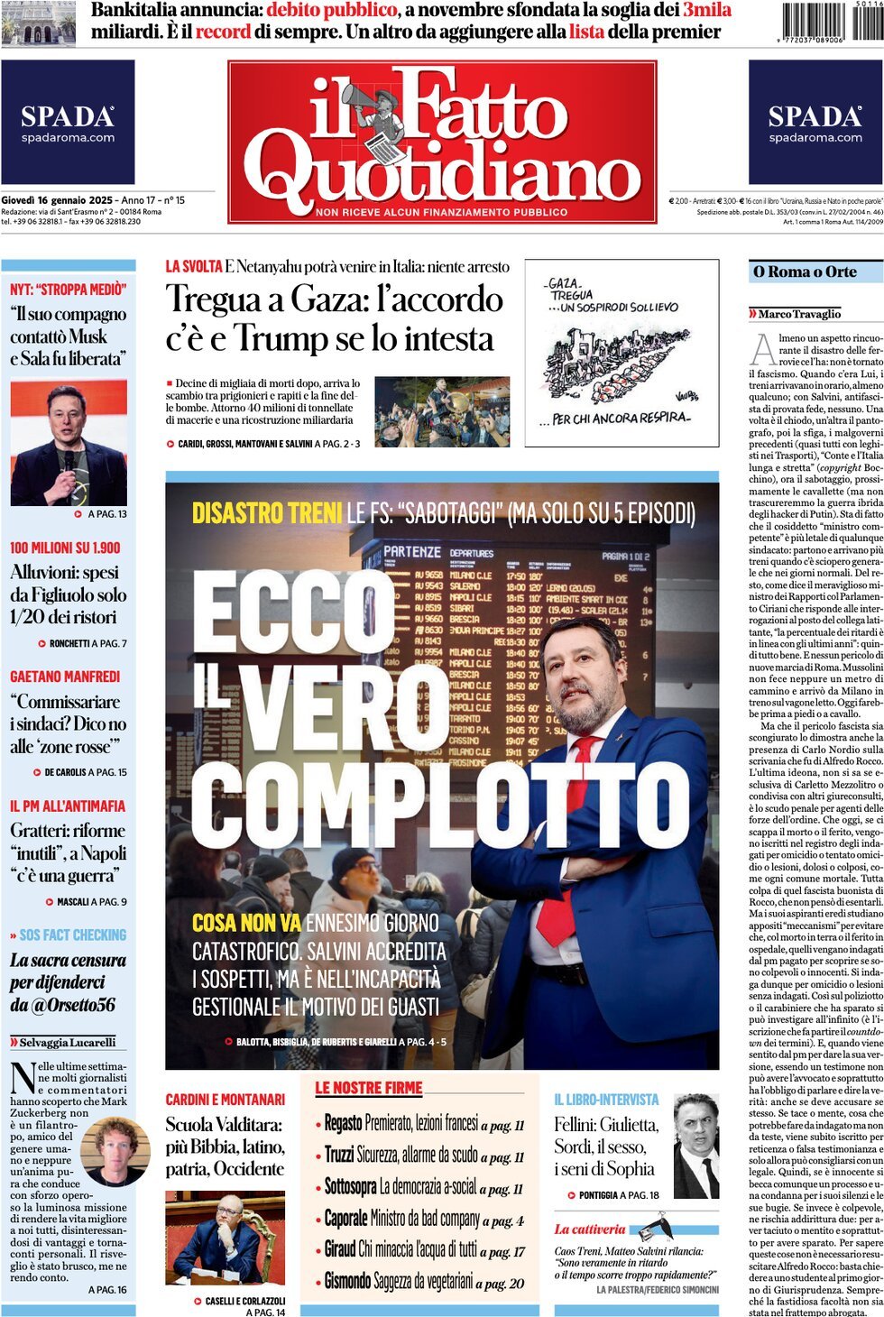 Prima-pagina-il-fatto-quotidiano-edizione-di-oggi-16-01-2025