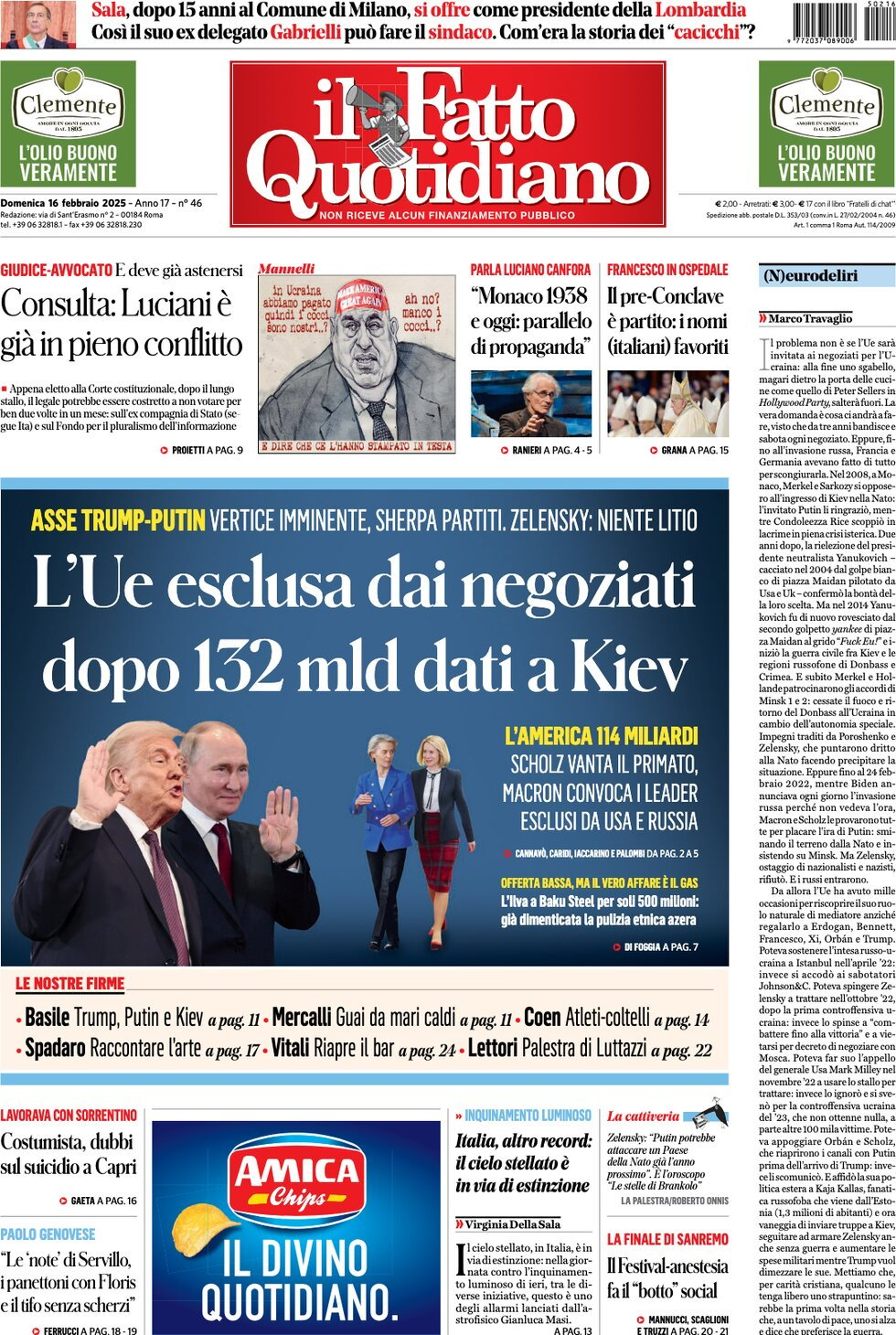 Prima-pagina-il-fatto-quotidiano-edizione-di-oggi-16-02-2025