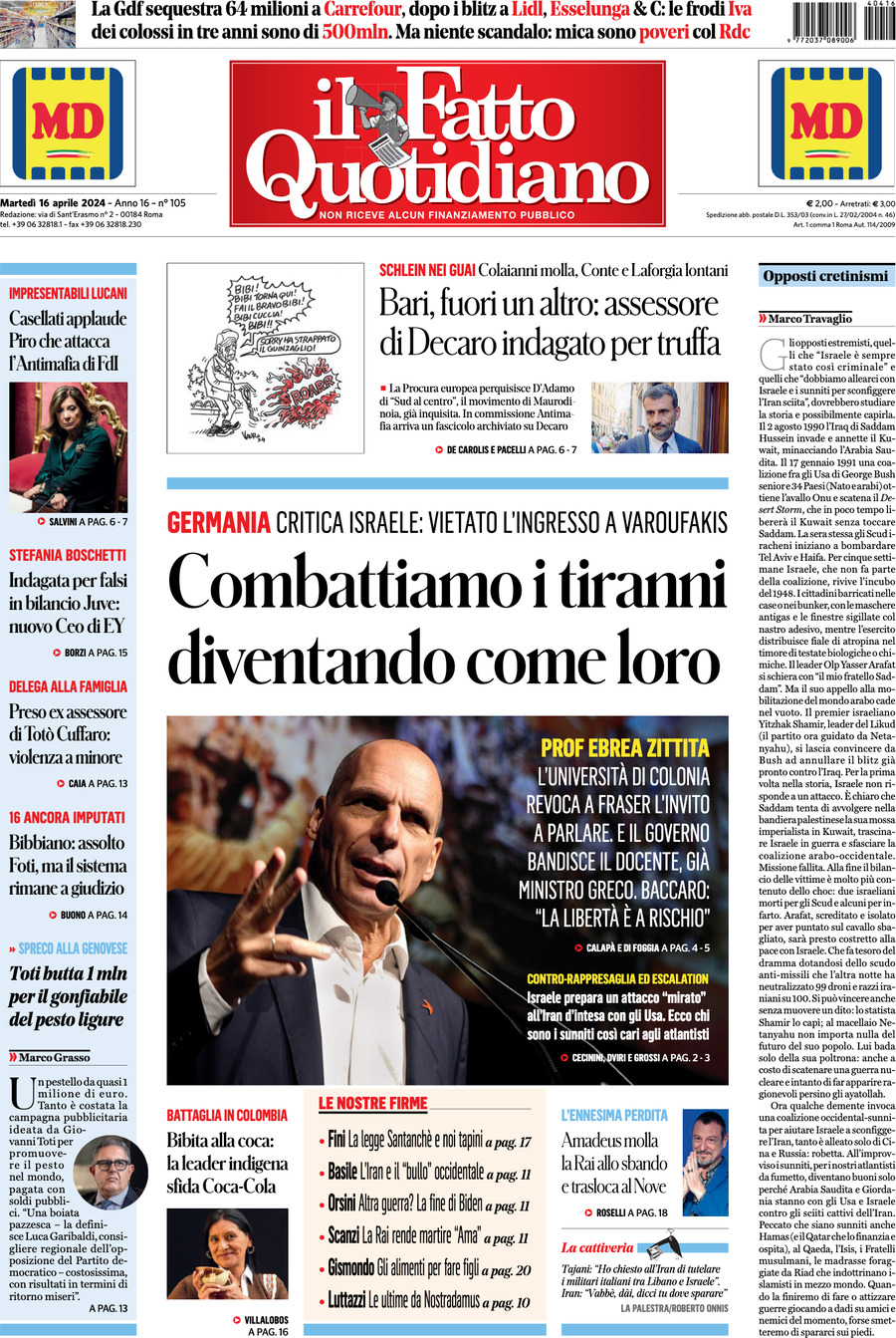 Prima-pagina-il-fatto-quotidiano-edizione-di-oggi-16-04-2024