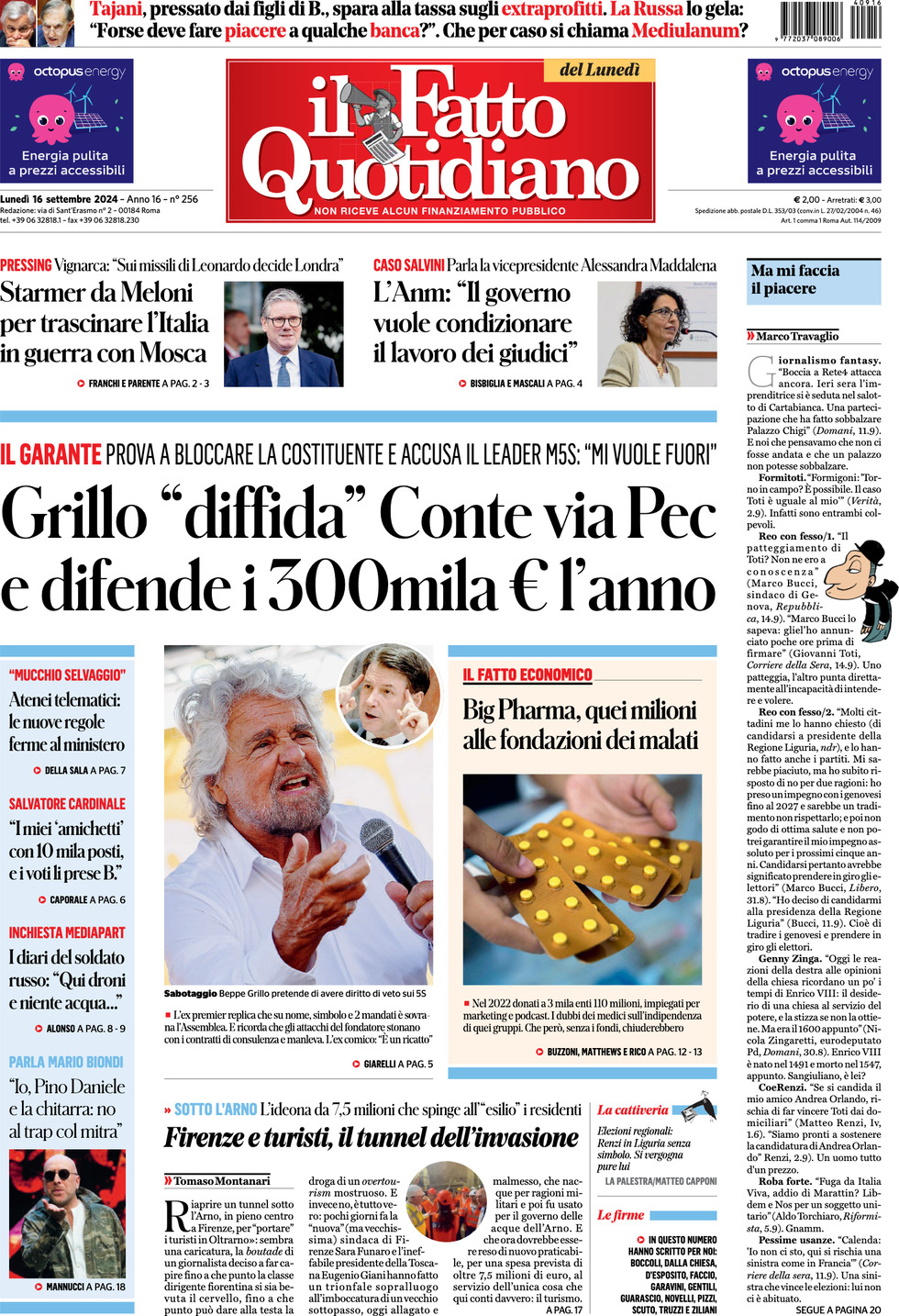 Prima-pagina-il-fatto-quotidiano-edizione-di-oggi-16-09-2024