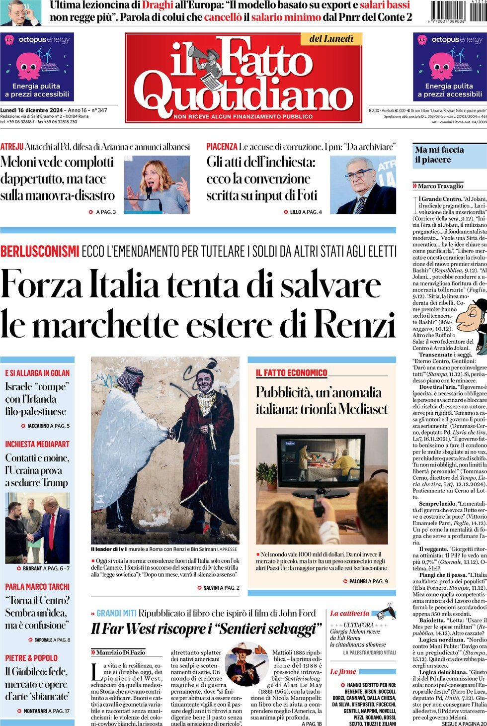 Prima-pagina-il-fatto-quotidiano-edizione-di-oggi-16-12-2024