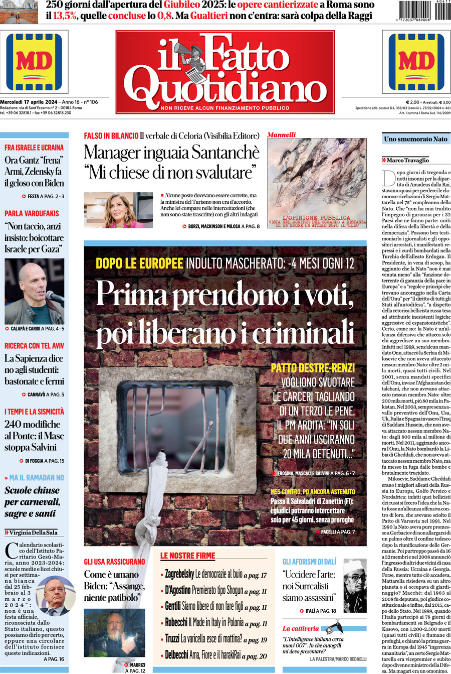 Prima-pagina-il-fatto-quotidiano-edizione-di-oggi-17-04-2024