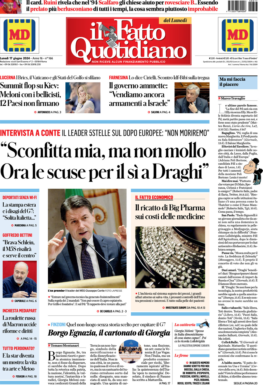 Prima-pagina-il-fatto-quotidiano-edizione-di-oggi-17-06-2024