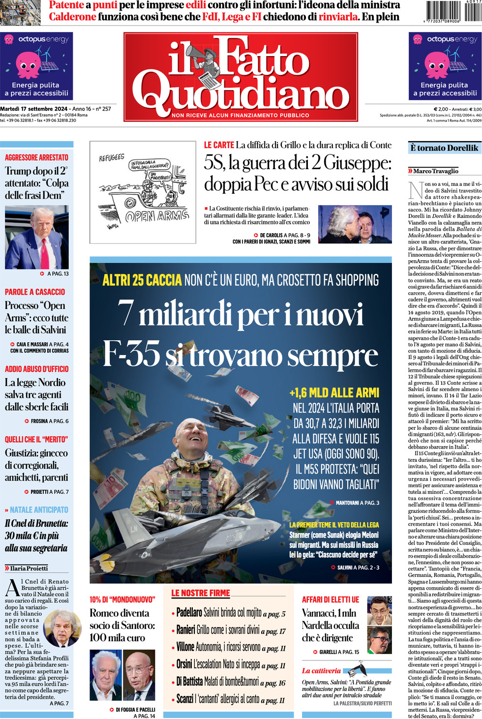 Prima-pagina-il-fatto-quotidiano-edizione-di-oggi-17-09-2024