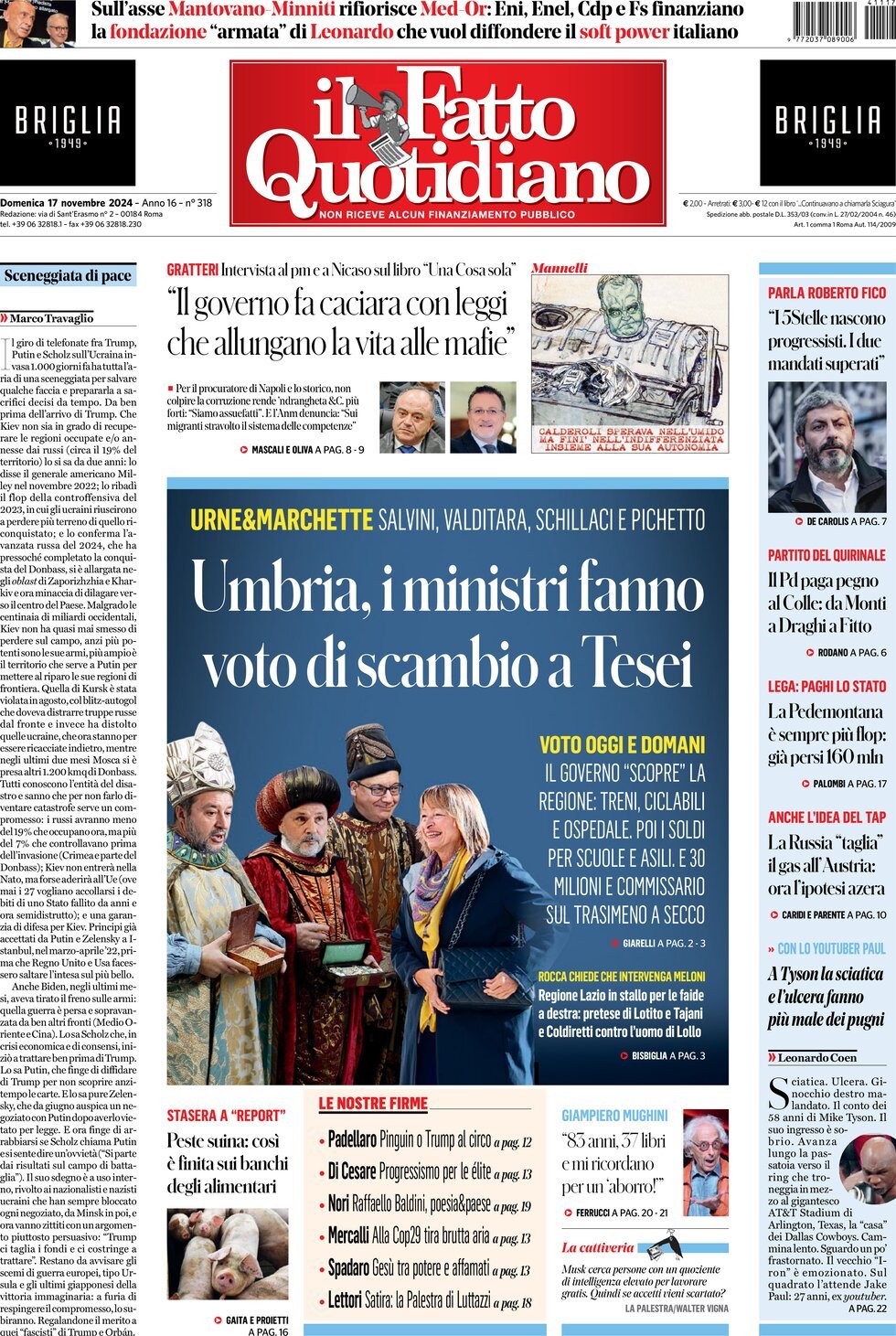 Prima-pagina-il-fatto-quotidiano-edizione-di-oggi-17-11-2024