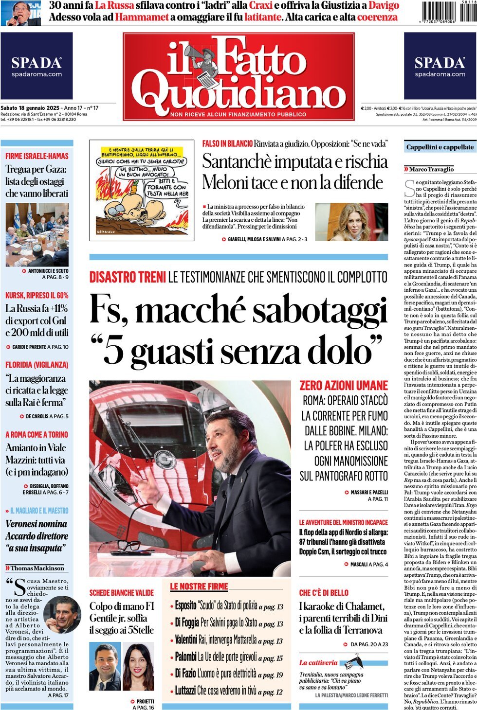 Prima-pagina-il-fatto-quotidiano-edizione-di-oggi-18-01-2025