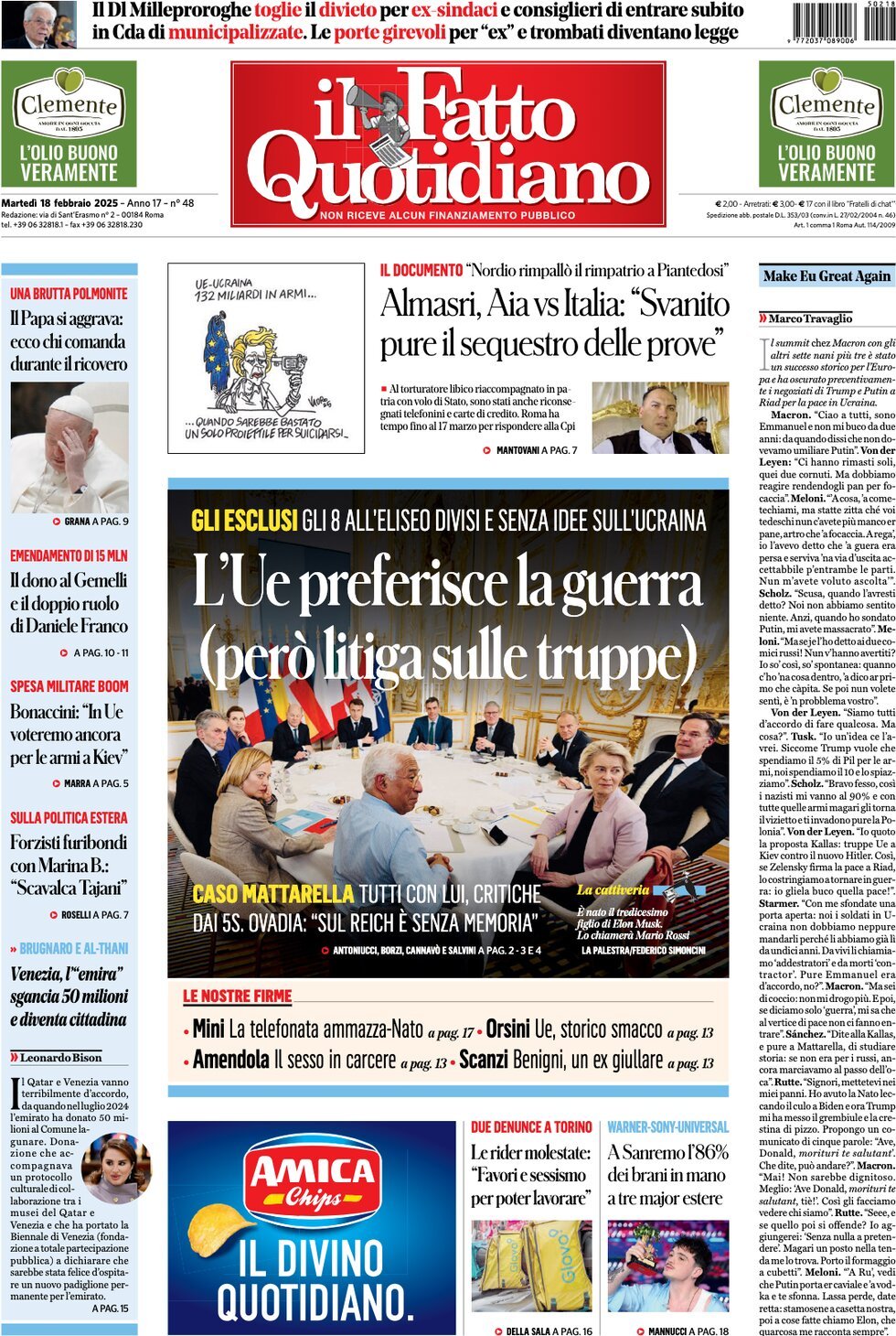 Prima-pagina-il-fatto-quotidiano-edizione-di-oggi-18-02-2025