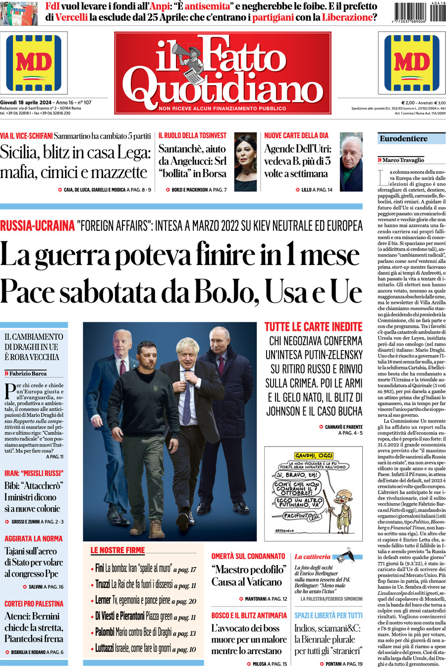 Prima-pagina-il-fatto-quotidiano-edizione-di-oggi-18-04-2024