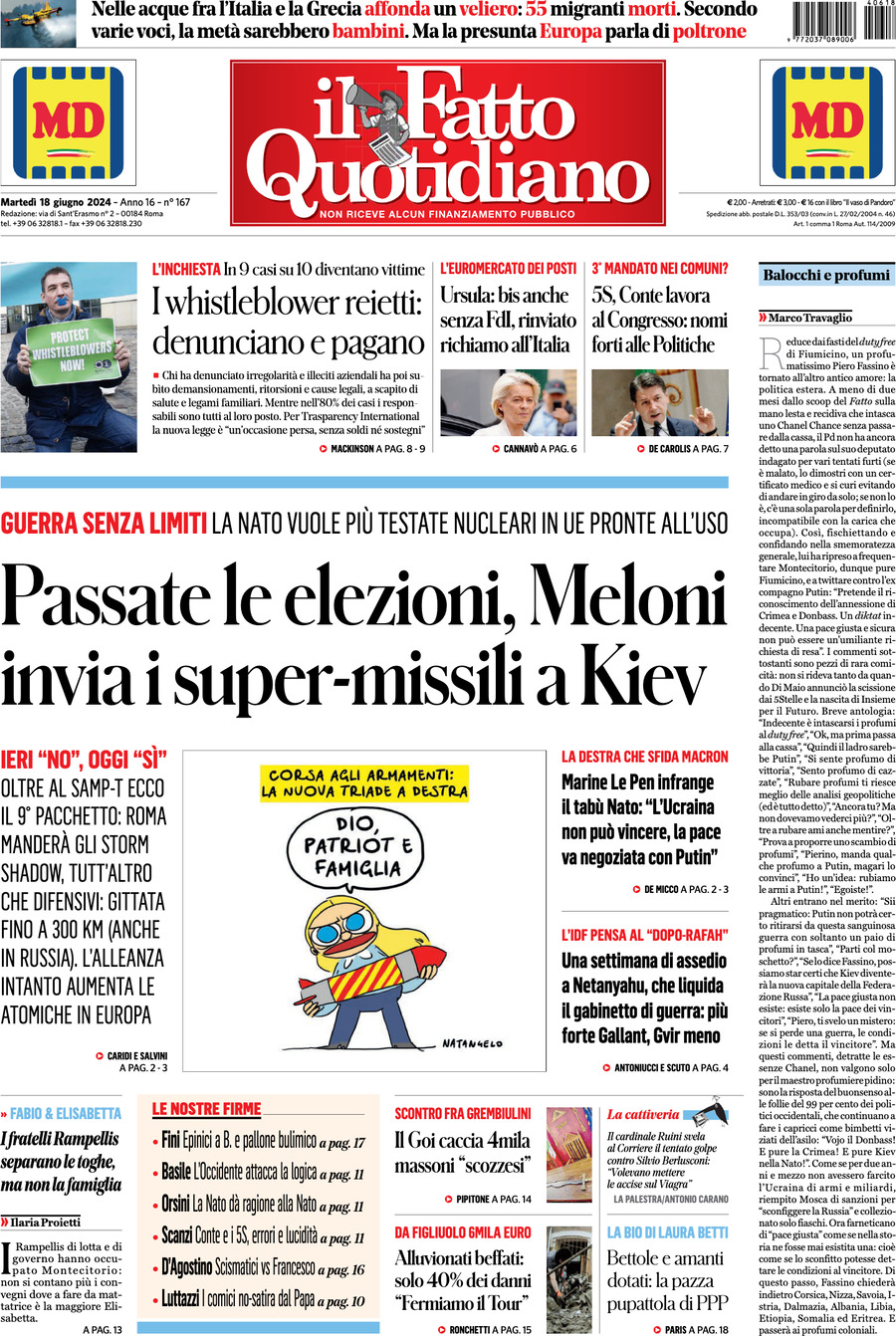 Prima-pagina-il-fatto-quotidiano-edizione-di-oggi-18-06-2024