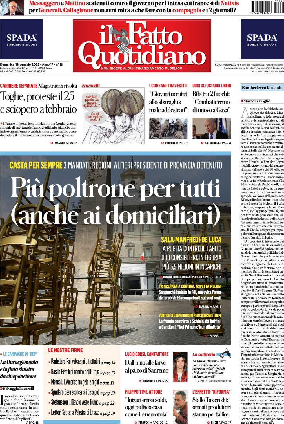 Prima-pagina-il-fatto-quotidiano-edizione-di-oggi-19-01-2025