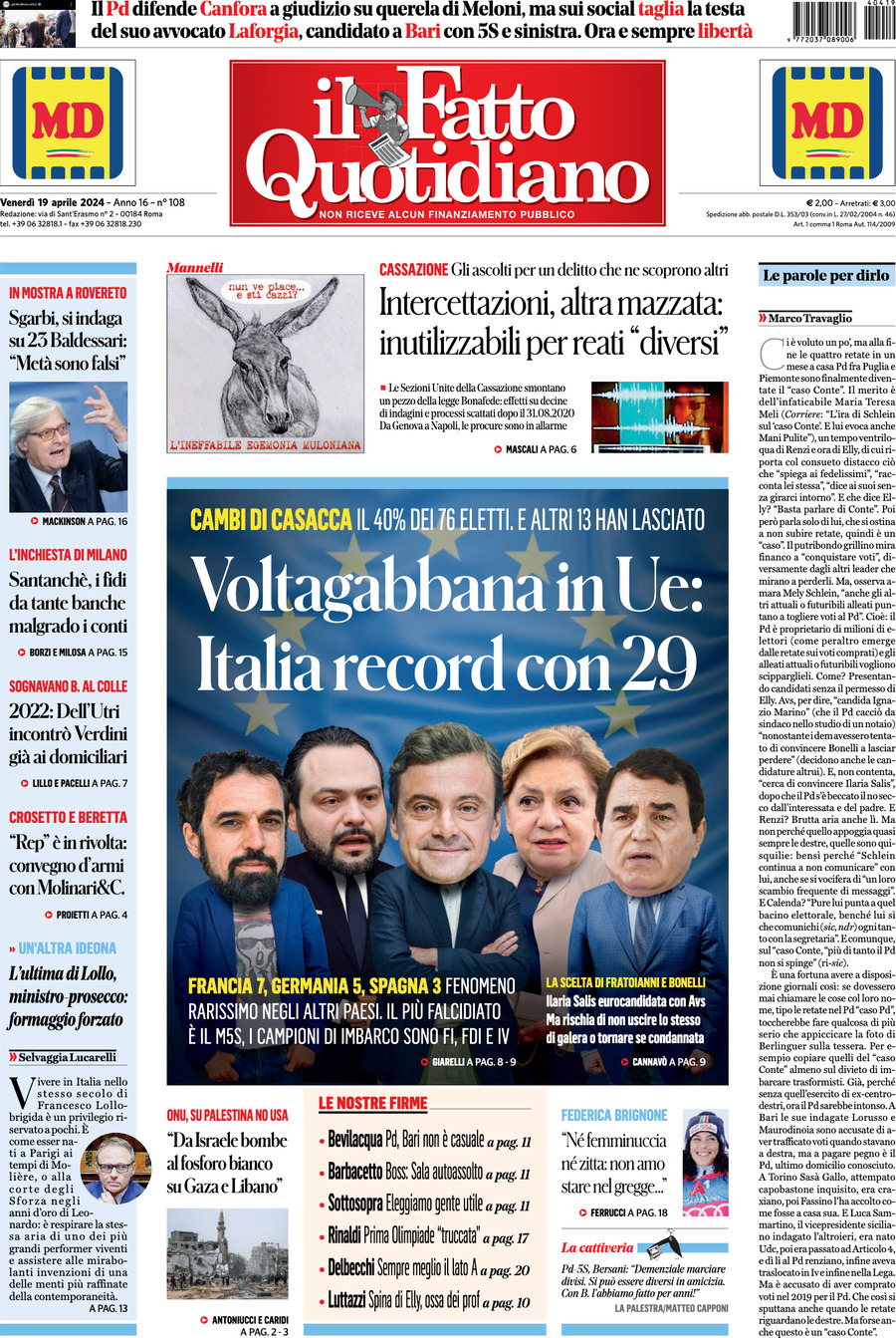 Prima-pagina-il-fatto-quotidiano-edizione-di-oggi-19-04-2024