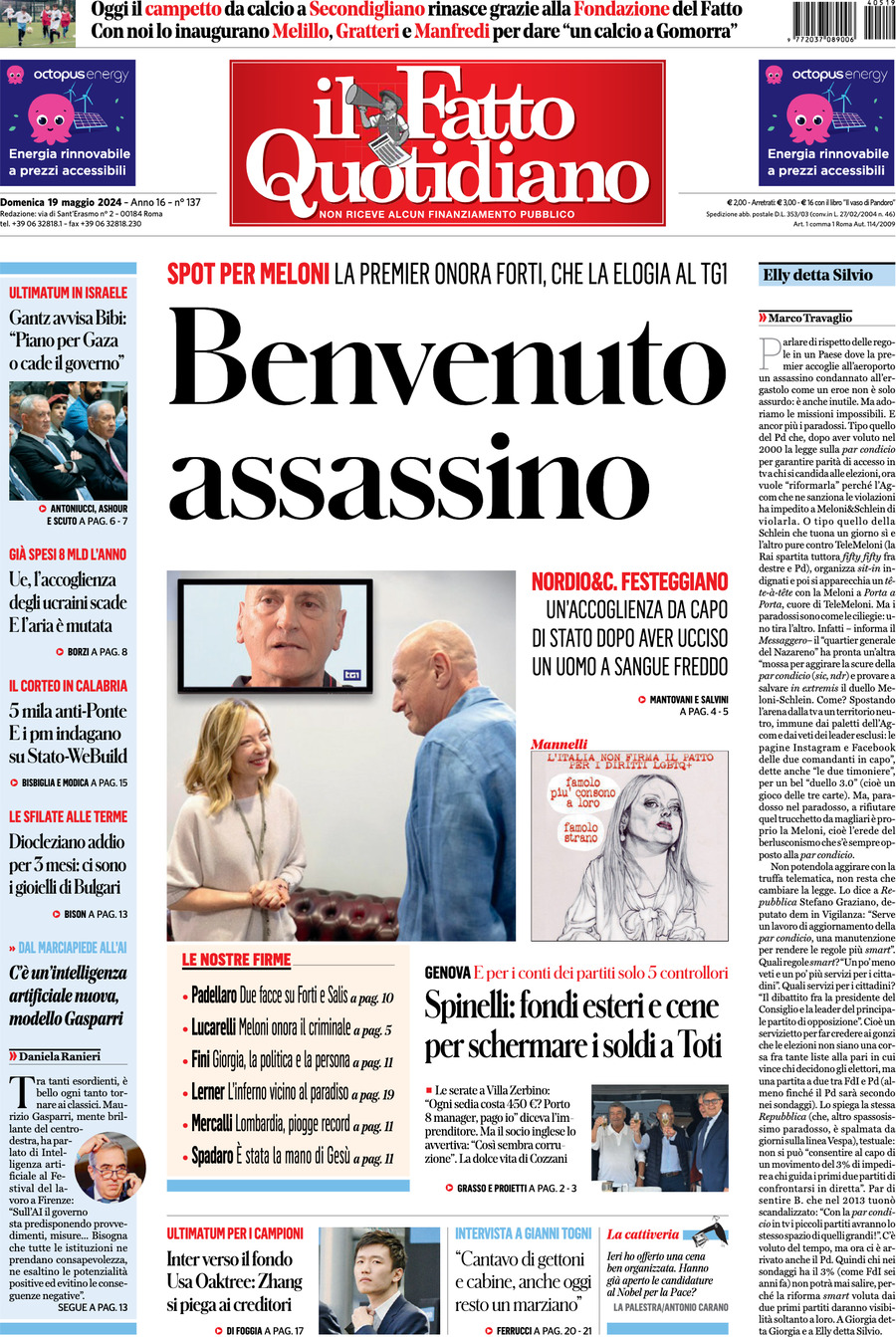 Prima-pagina-il-fatto-quotidiano-edizione-di-oggi-19-05-2024