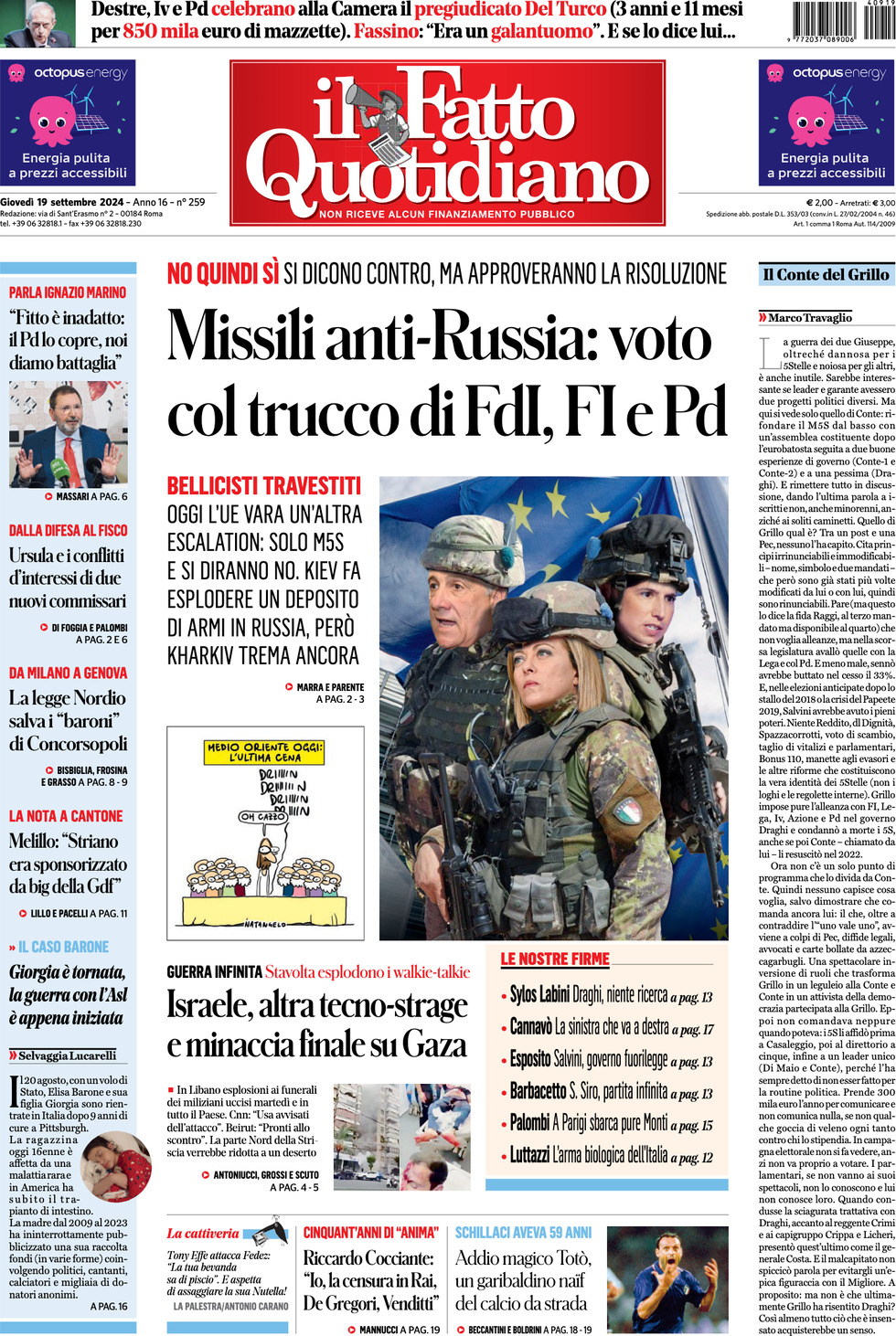 Prima-pagina-il-fatto-quotidiano-edizione-di-oggi-19-09-2024