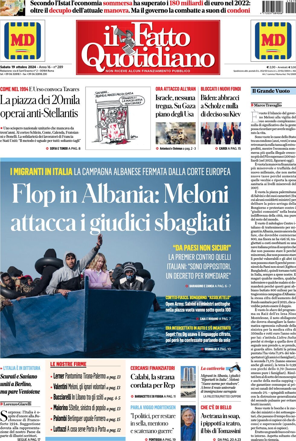 Prima-pagina-il-fatto-quotidiano-edizione-di-oggi-19-10-2024