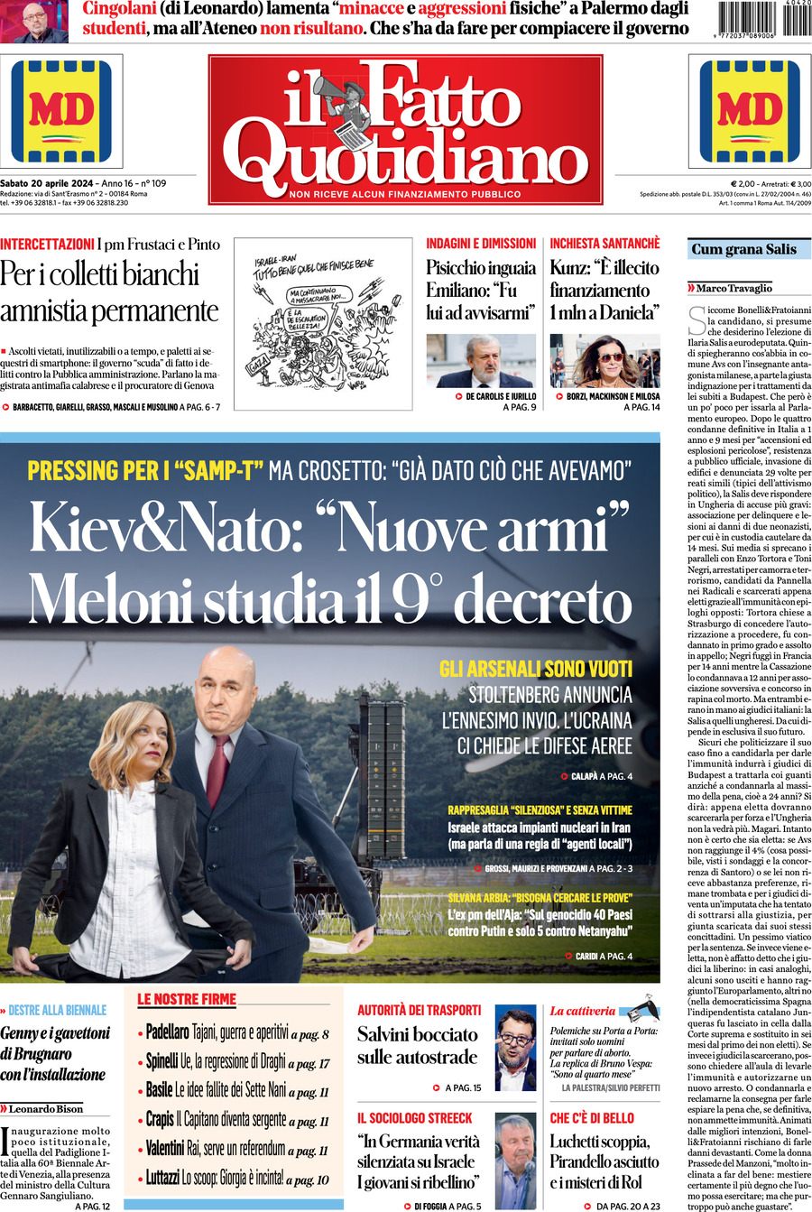 Prima-pagina-il-fatto-quotidiano-edizione-di-oggi-20-04-2024