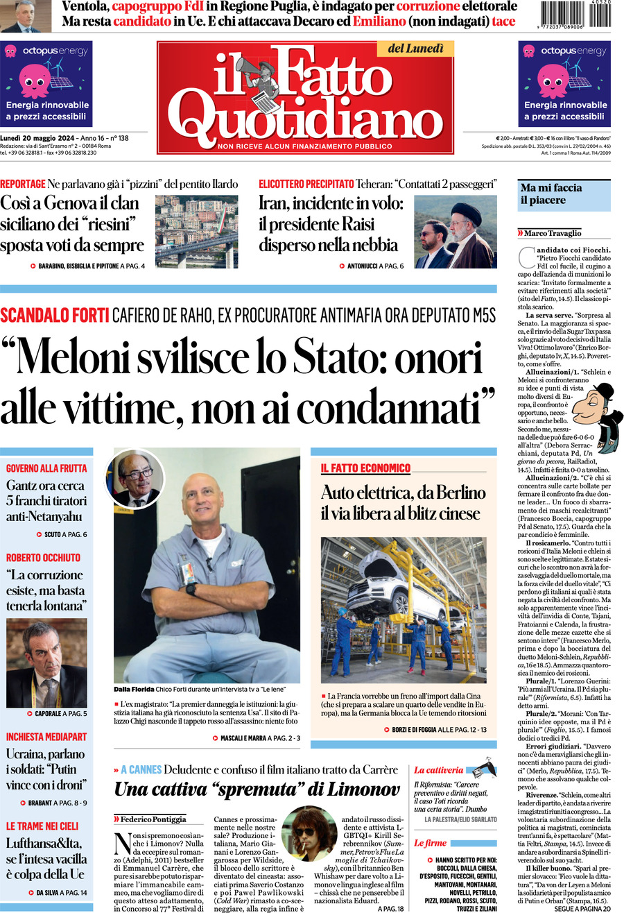 Prima-pagina-il-fatto-quotidiano-edizione-di-oggi-20-05-2024