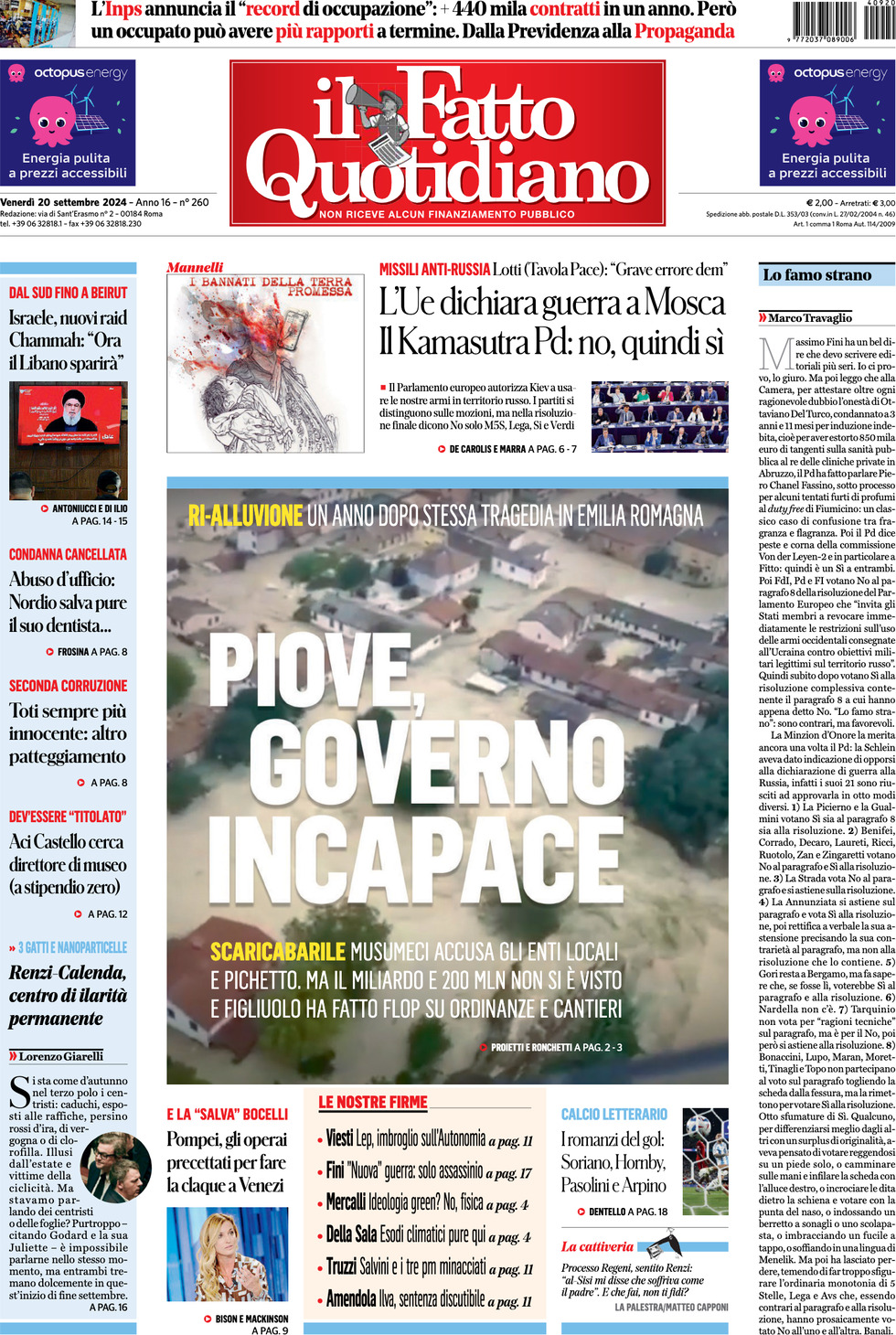 Prima-pagina-il-fatto-quotidiano-edizione-di-oggi-20-09-2024