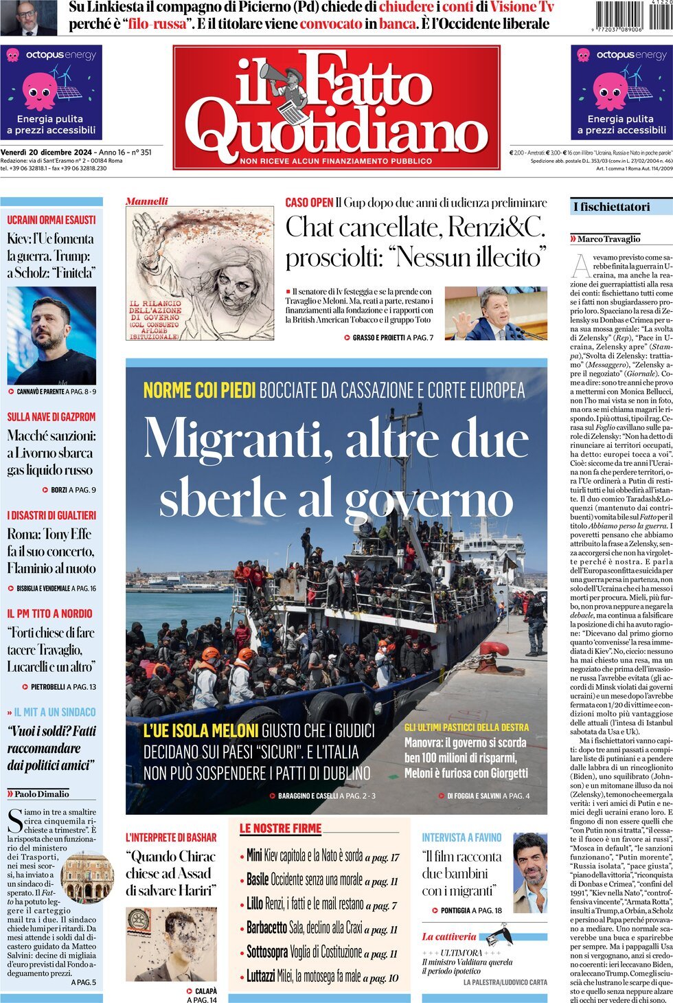 Prima-pagina-il-fatto-quotidiano-edizione-di-oggi-20-12-2024