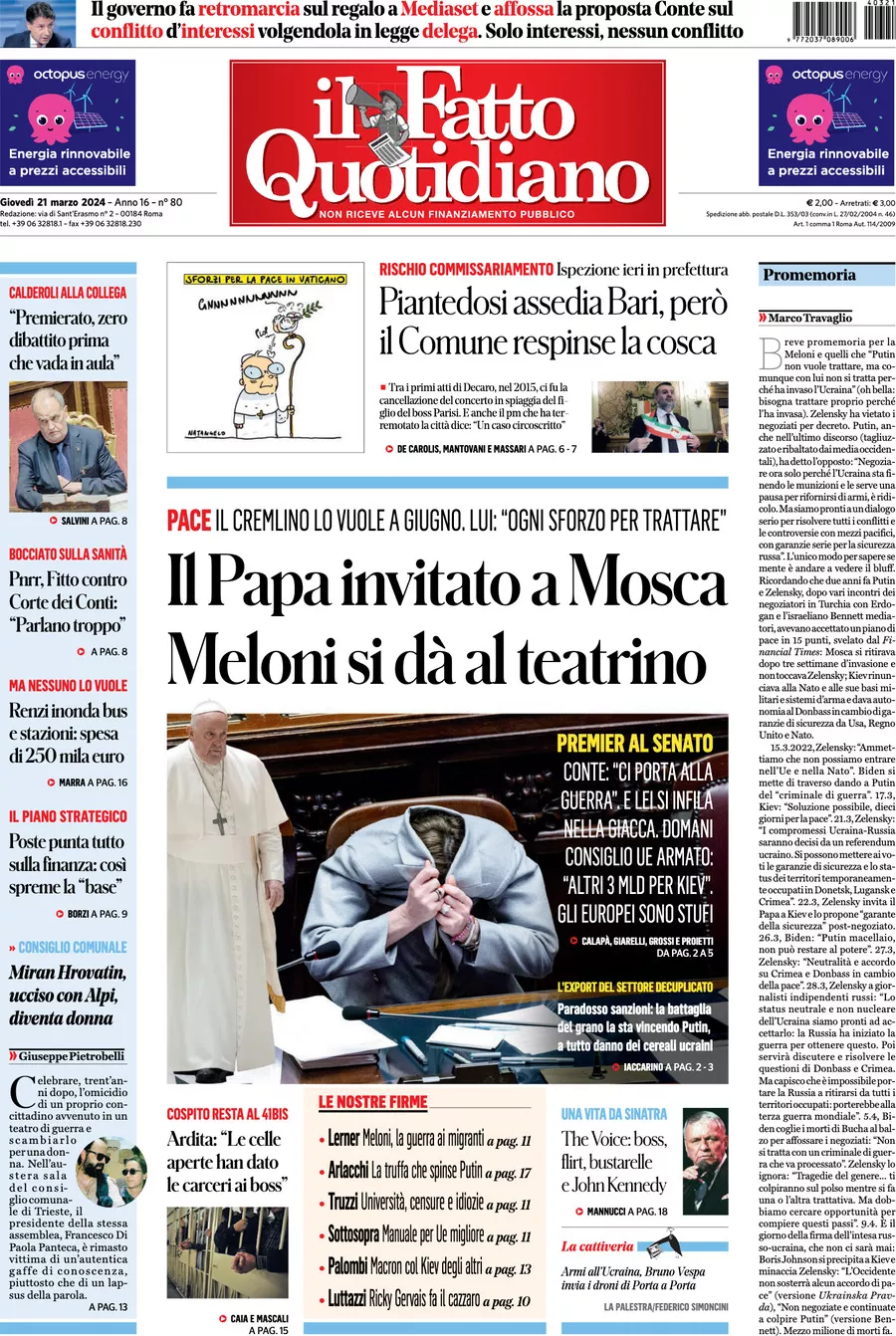 Prima-pagina-il-fatto-quotidiano-edizione-di-oggi-21-03-2024