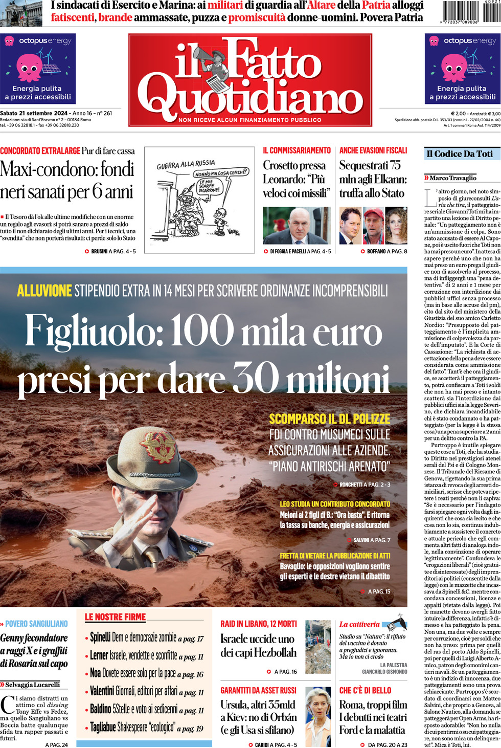 Prima-pagina-il-fatto-quotidiano-edizione-di-oggi-21-09-2024