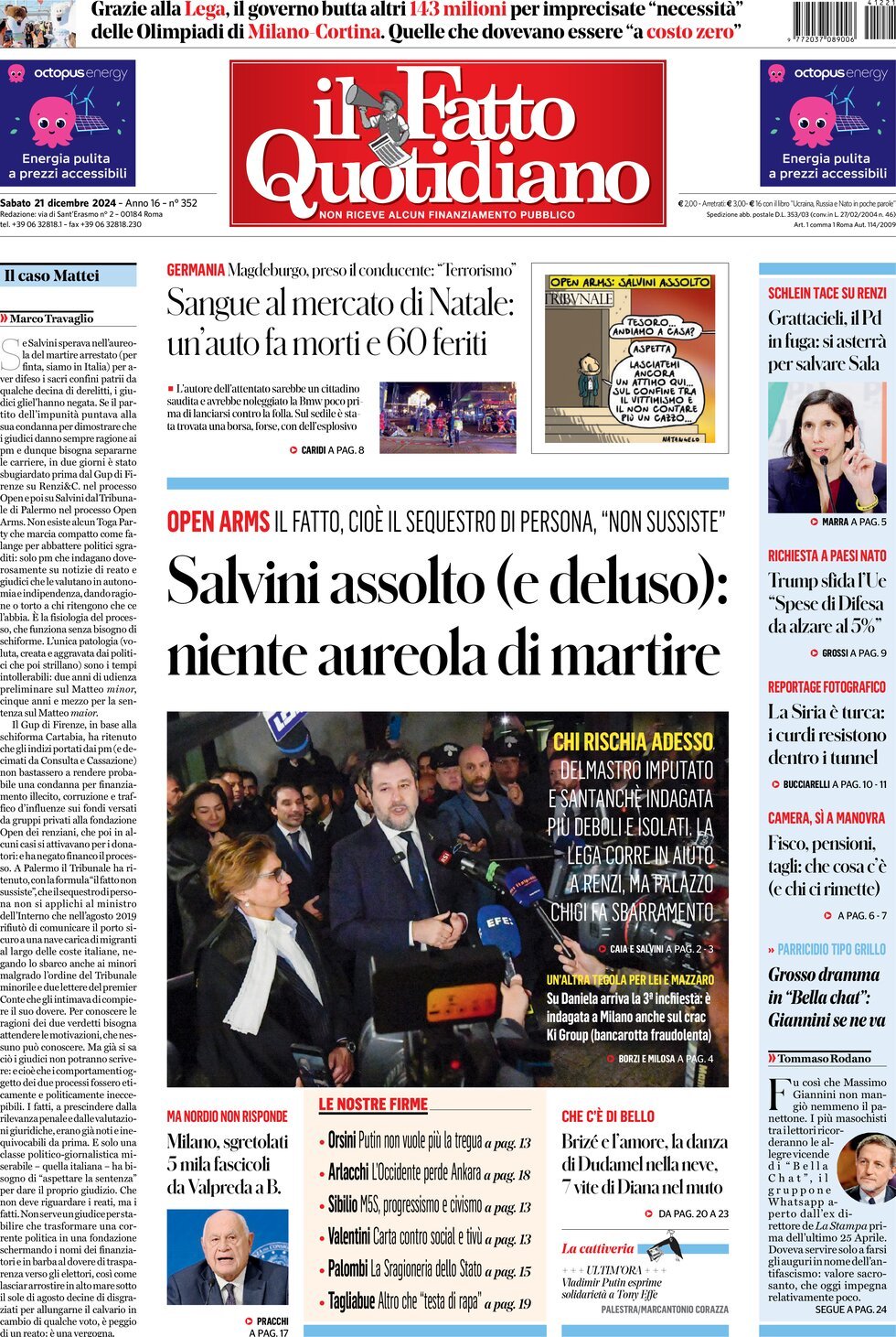 Prima-pagina-il-fatto-quotidiano-edizione-di-oggi-21-12-2024