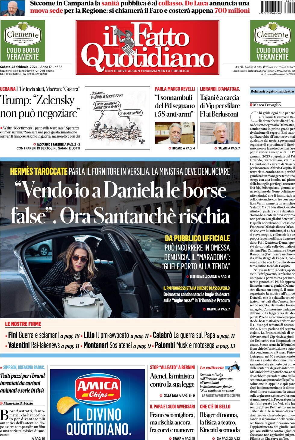 Prima-pagina-il-fatto-quotidiano-edizione-di-oggi-22-02-2025