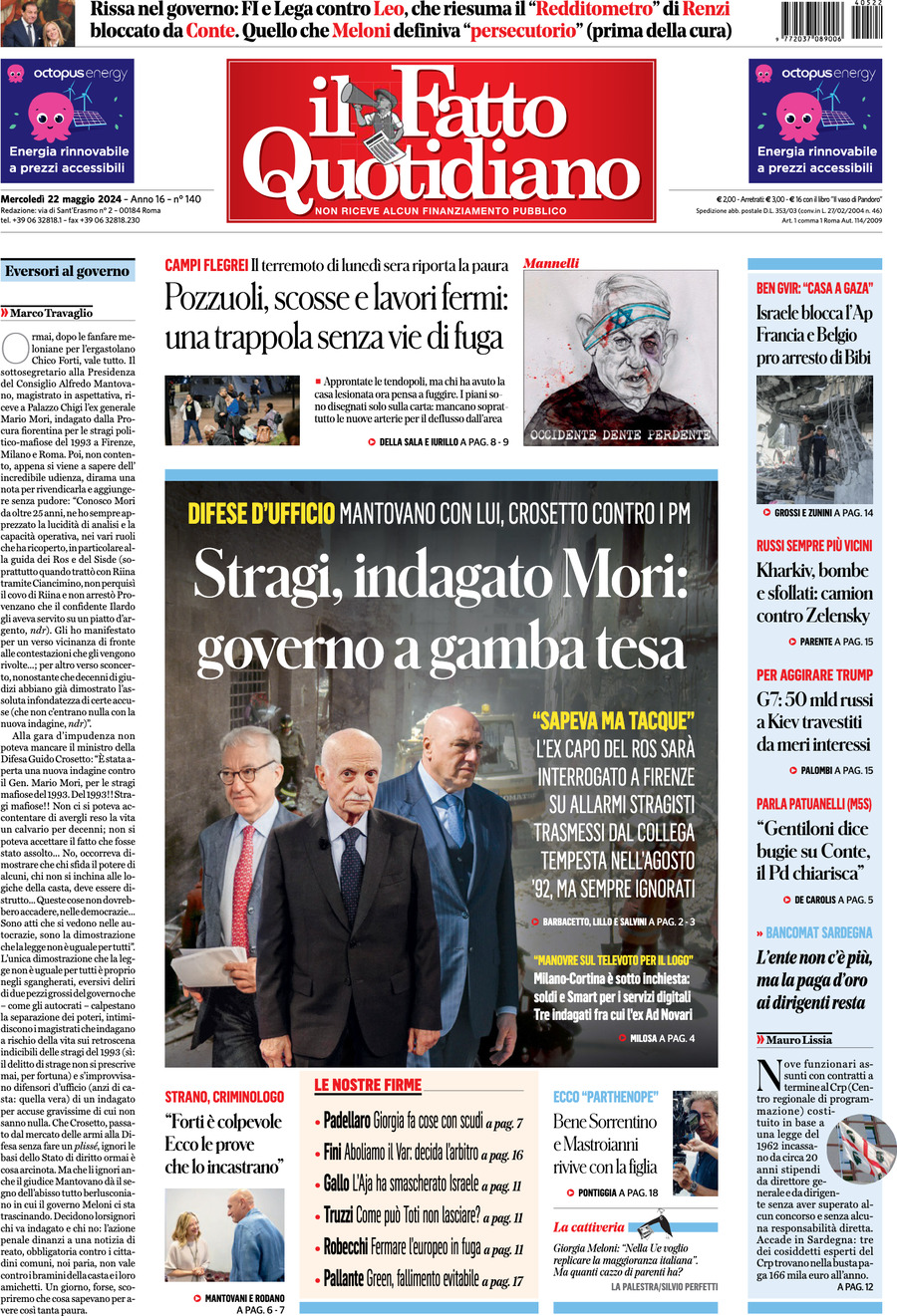 Prima-pagina-il-fatto-quotidiano-edizione-di-oggi-22-05-2024