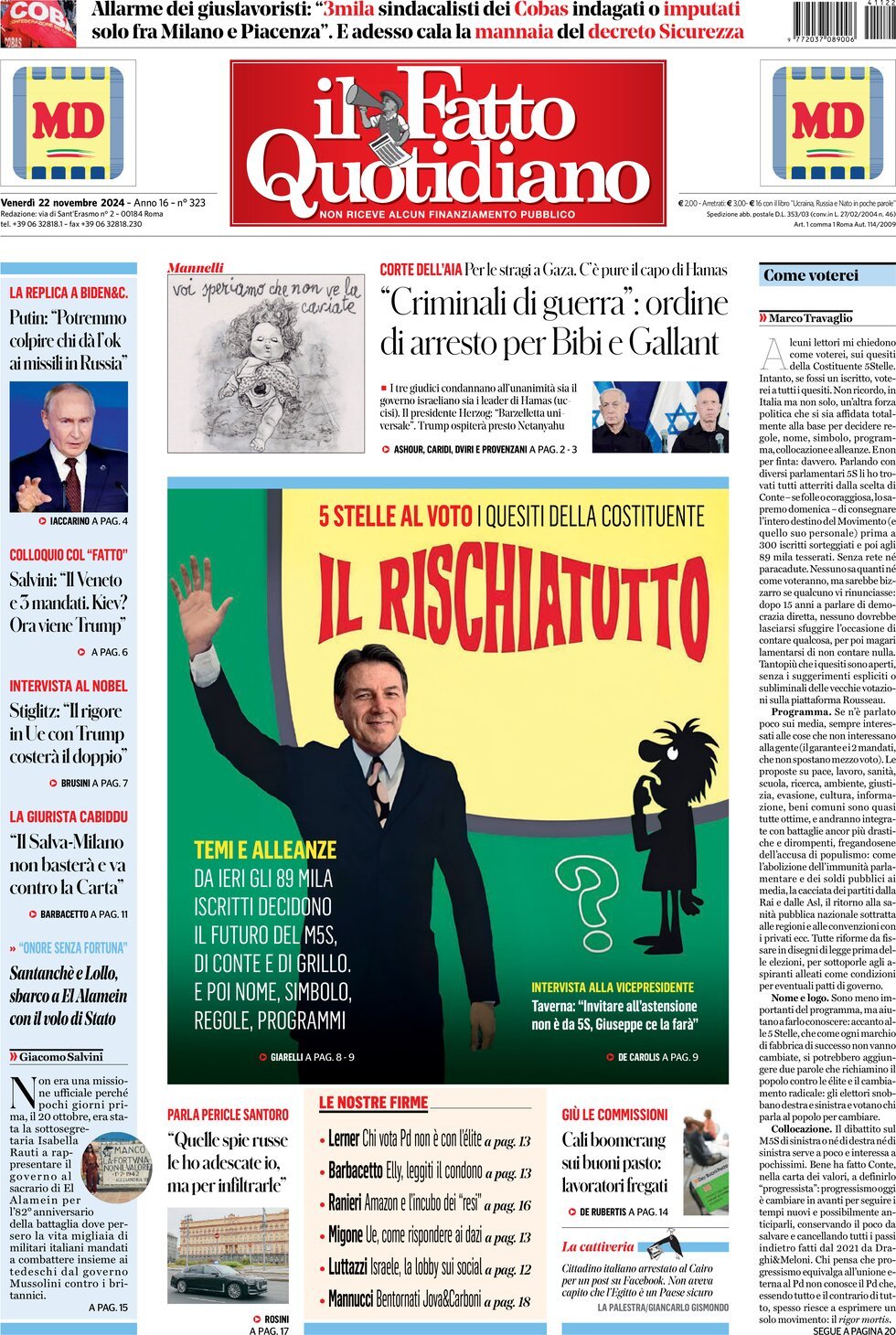 Prima-pagina-il-fatto-quotidiano-edizione-di-oggi-22-11-2024