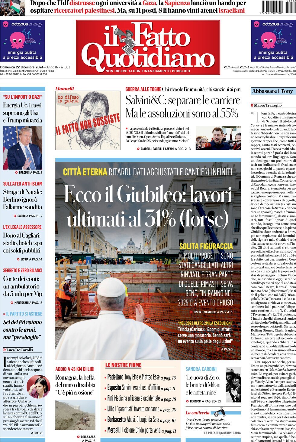 Prima-pagina-il-fatto-quotidiano-edizione-di-oggi-22-12-2024