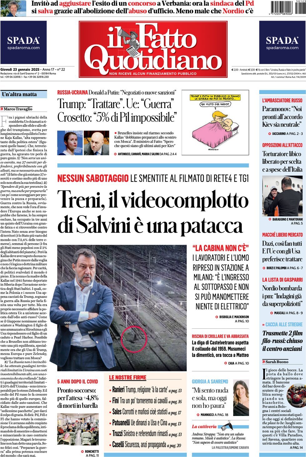 Prima-pagina-il-fatto-quotidiano-edizione-di-oggi-23-01-2025