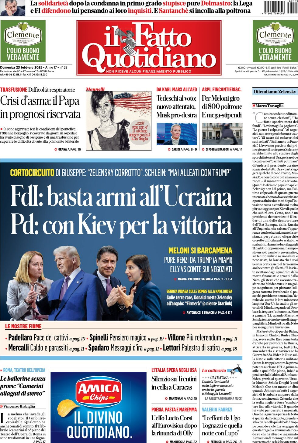 Prima-pagina-il-fatto-quotidiano-edizione-di-oggi-23-02-2025