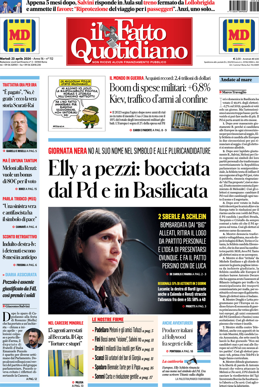 Prima-pagina-il-fatto-quotidiano-edizione-di-oggi-23-04-2024