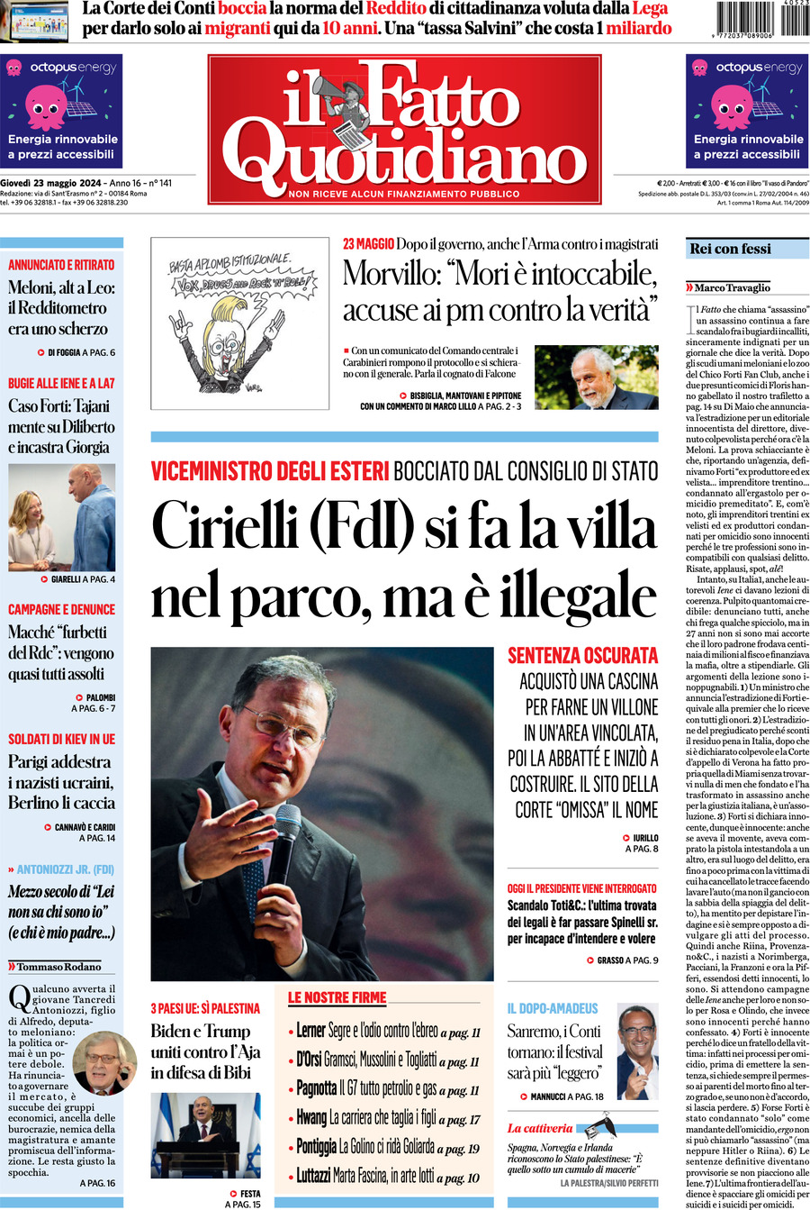 Prima-pagina-il-fatto-quotidiano-edizione-di-oggi-23-05-2024