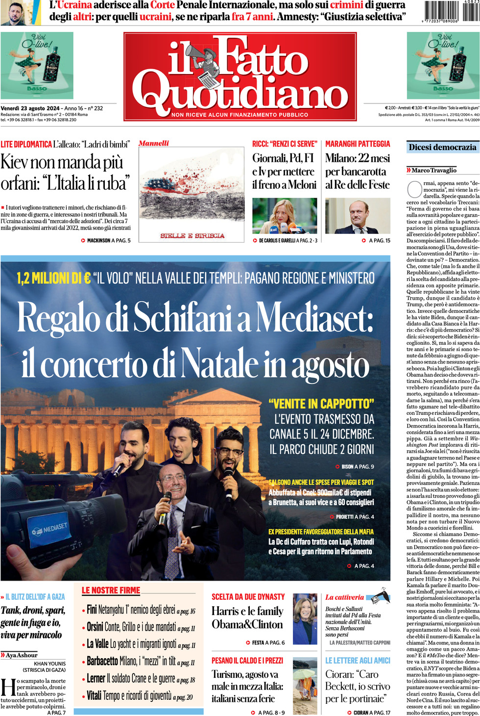 Prima-pagina-il-fatto-quotidiano-edizione-di-oggi-23-08-2024