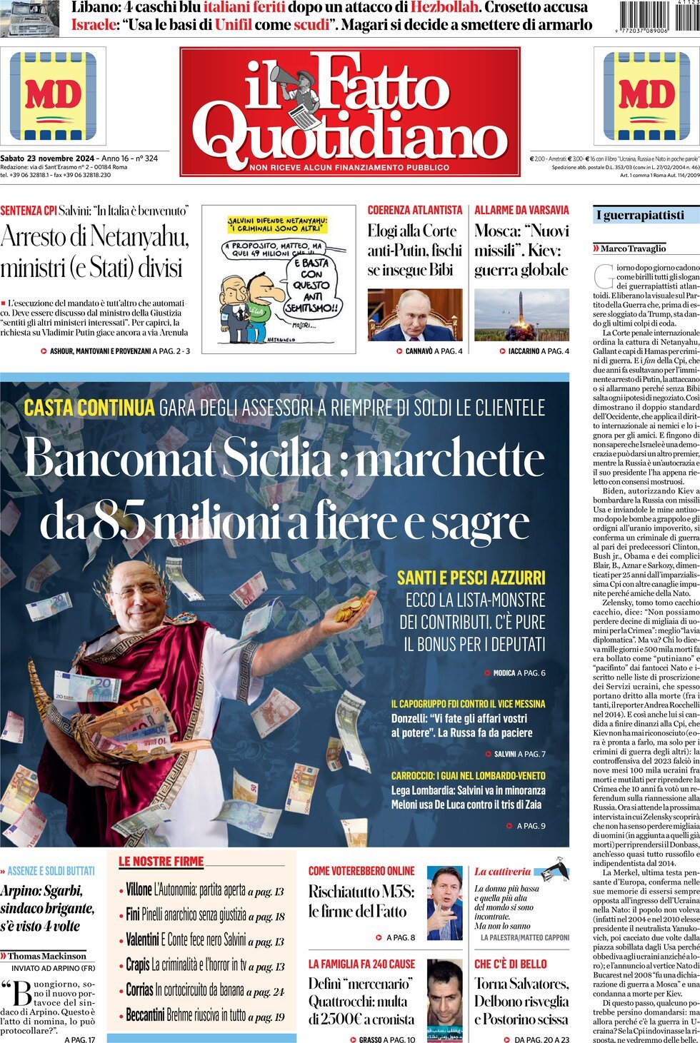 Prima-pagina-il-fatto-quotidiano-edizione-di-oggi-23-11-2024