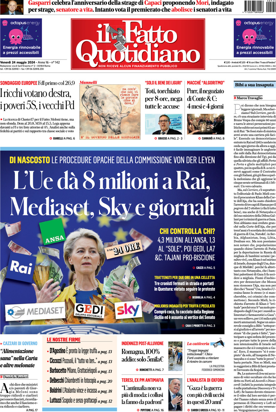 Prima-pagina-il-fatto-quotidiano-edizione-di-oggi-24-05-2024