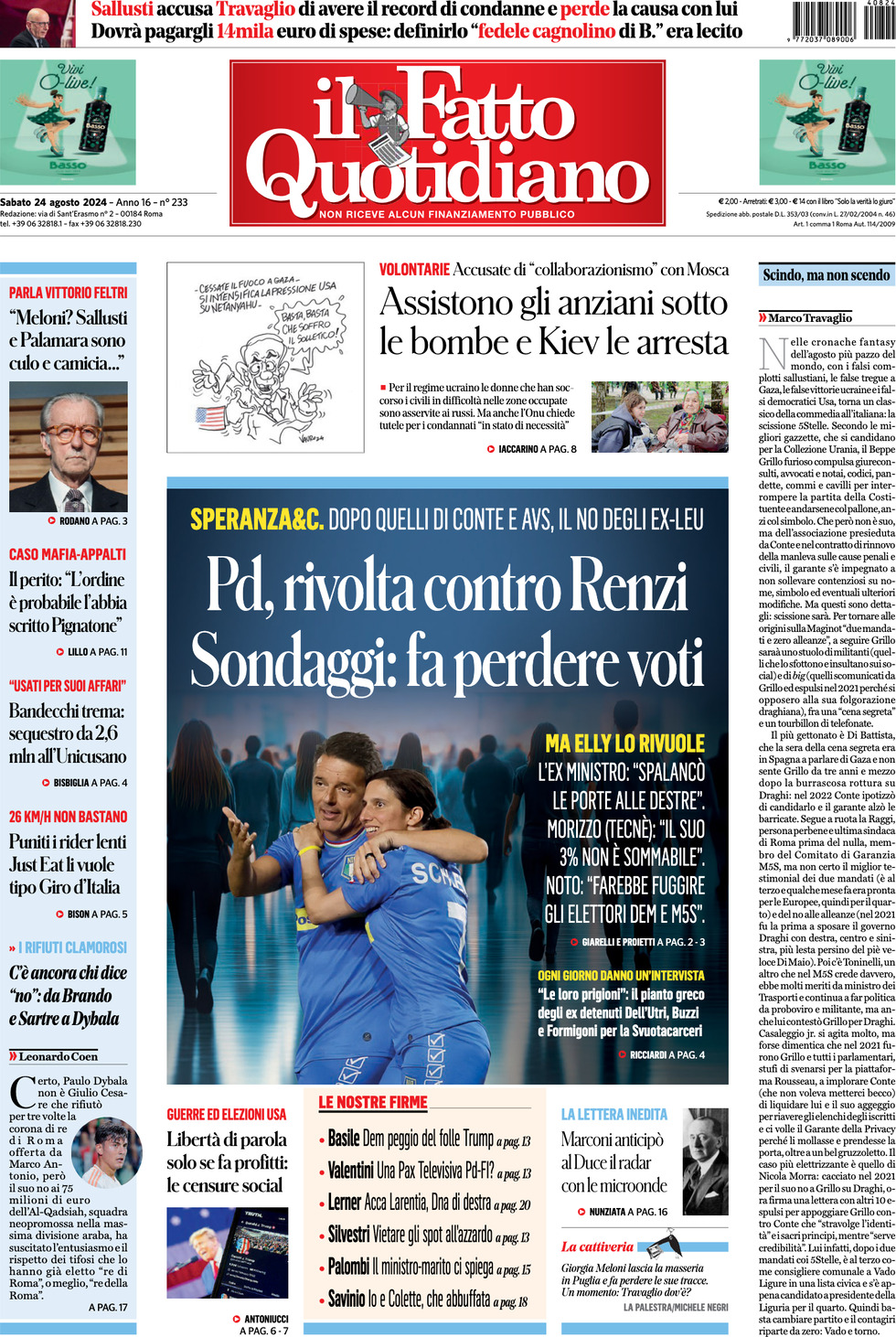 Prima-pagina-il-fatto-quotidiano-edizione-di-oggi-24-08-2024