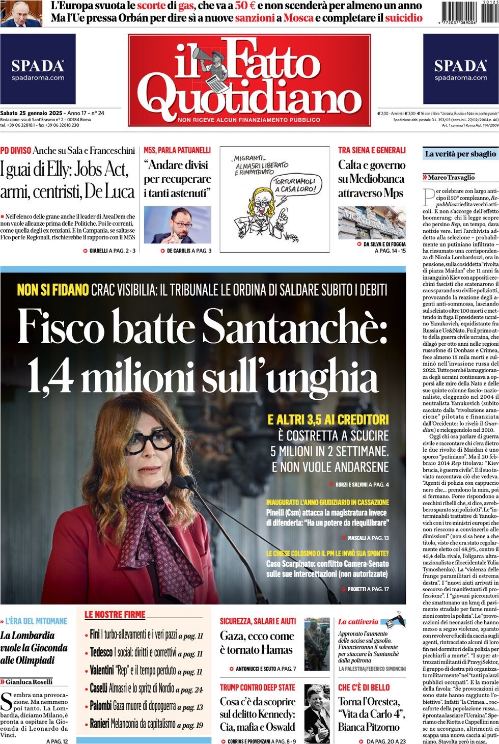 Prima-pagina-il-fatto-quotidiano-edizione-di-oggi-25-01-2025