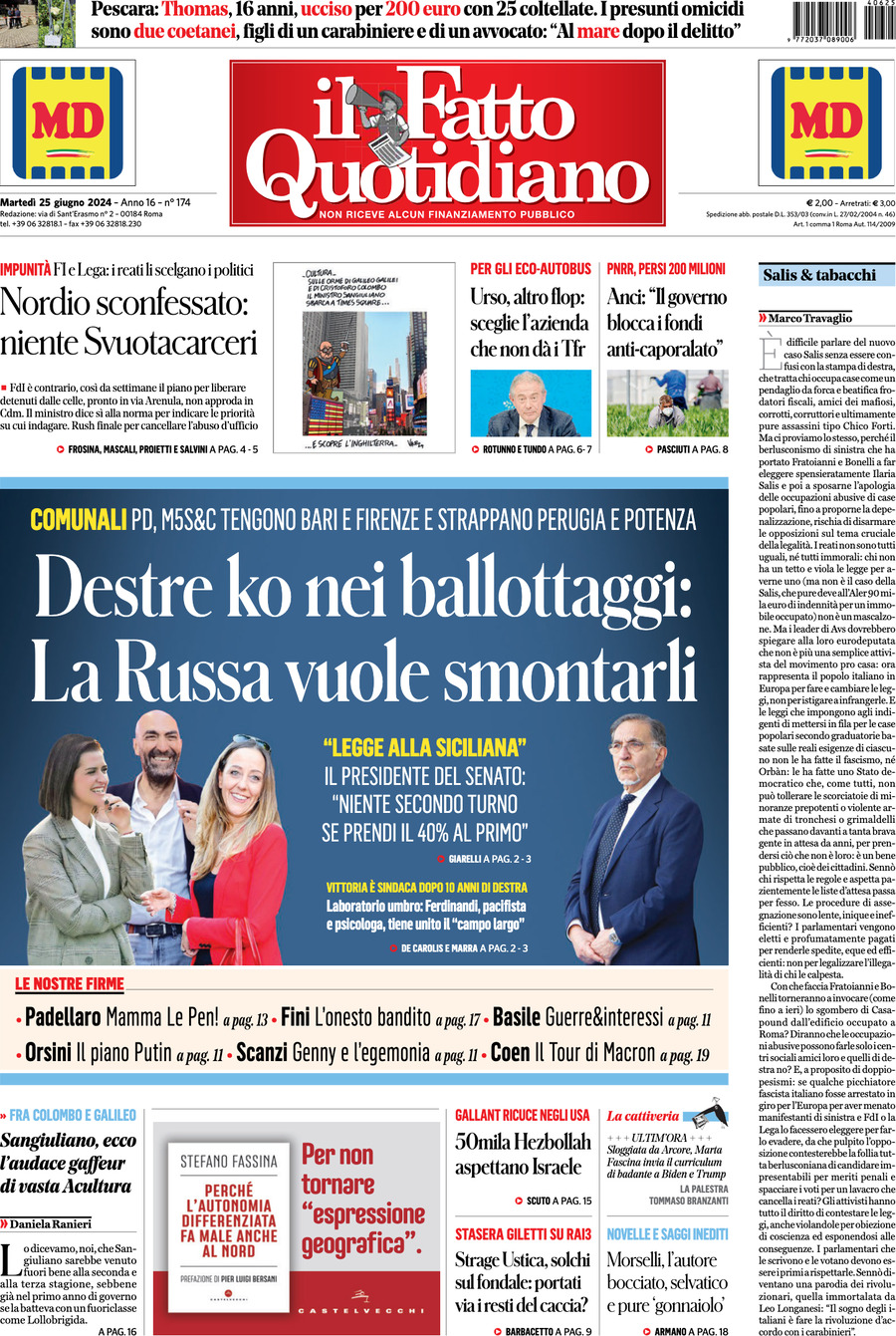 Prima-pagina-il-fatto-quotidiano-edizione-di-oggi-25-06-2024