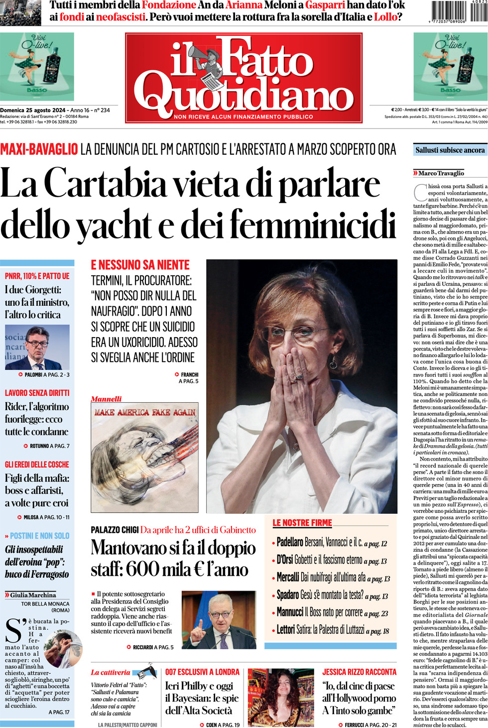 Prima-pagina-il-fatto-quotidiano-edizione-di-oggi-25-08-2024