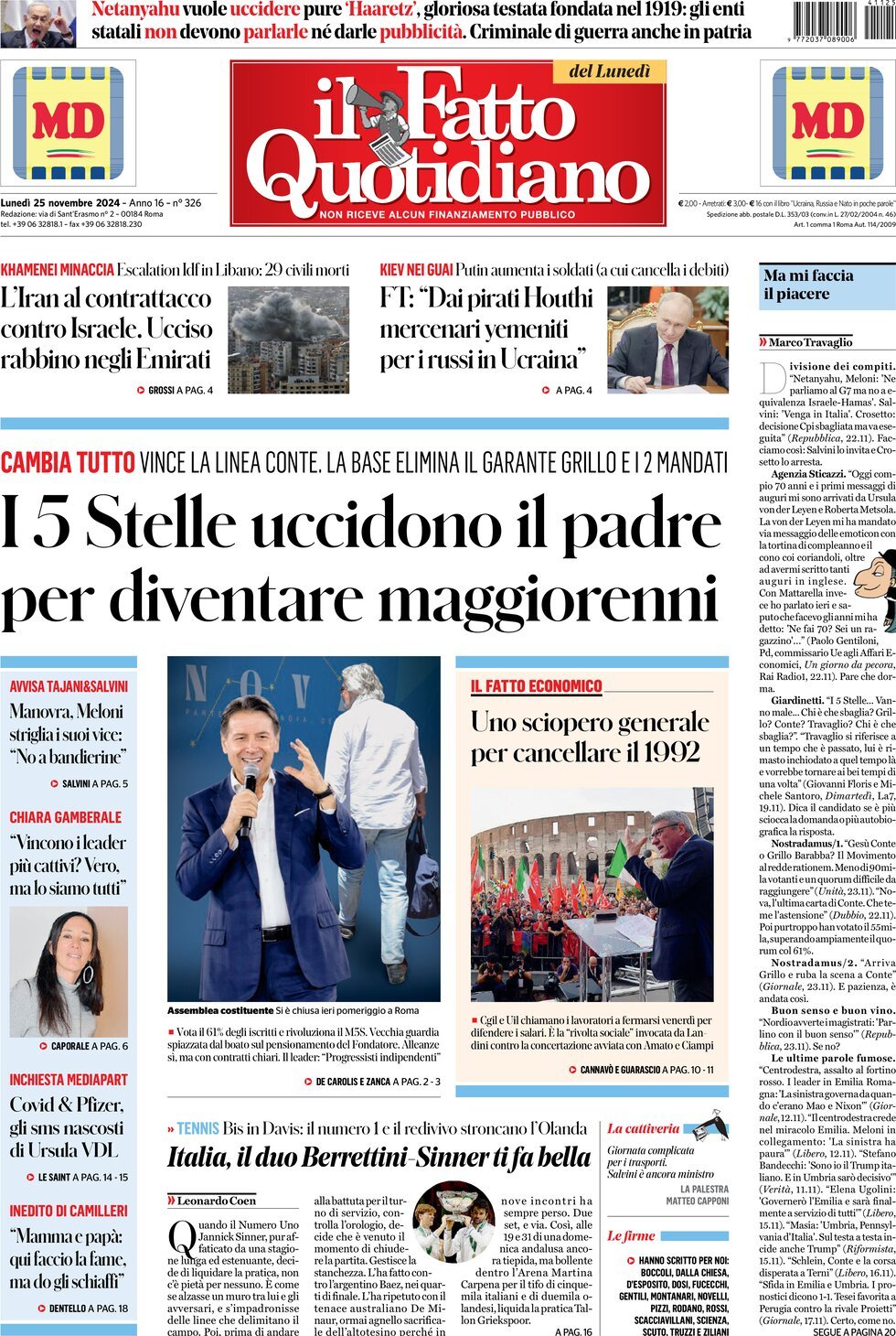 Prima-pagina-il-fatto-quotidiano-edizione-di-oggi-25-11-2024